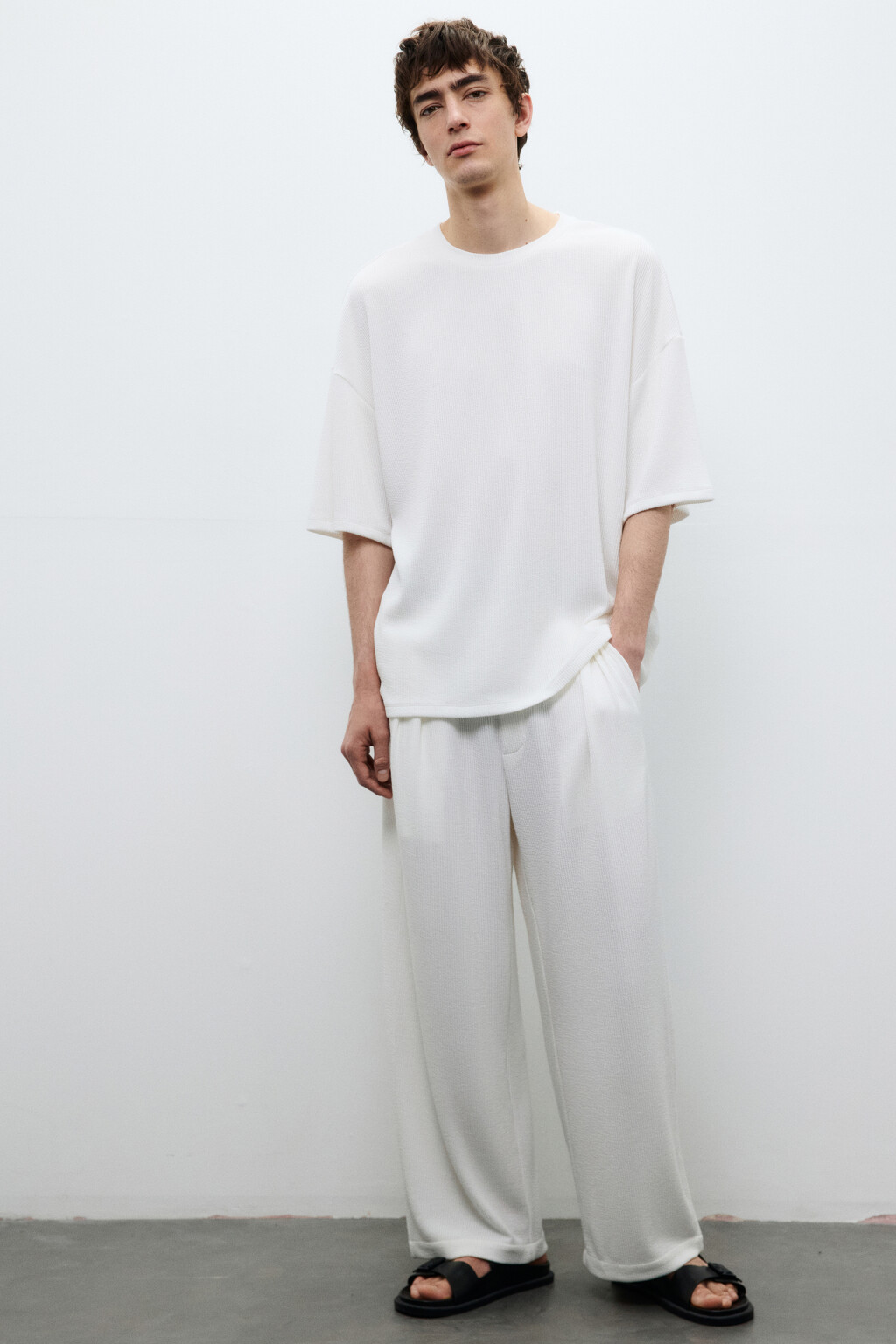 Брюки прямые с поясом на завязках - цвет белый - 1