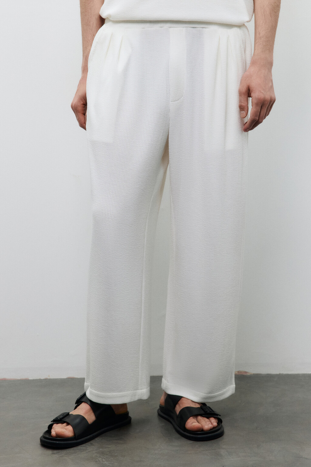 Брюки прямые с поясом на завязках - цвет белый - 2