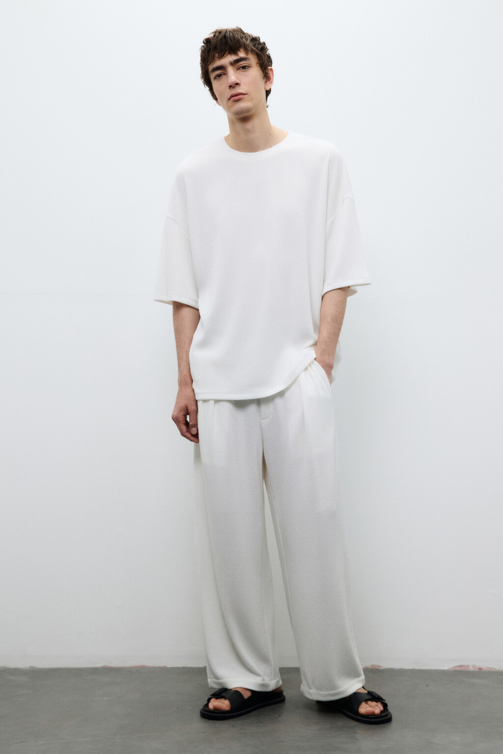 Брюки прямые с поясом на завязках - цвет белый - 4