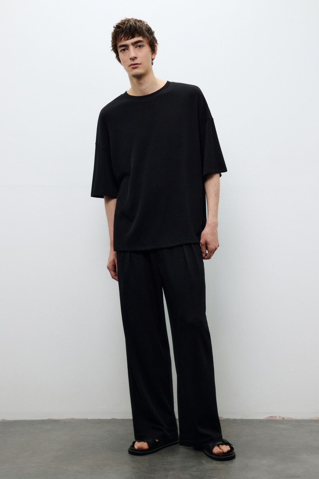 Брюки прямые с поясом на завязках - цвет черный - 5