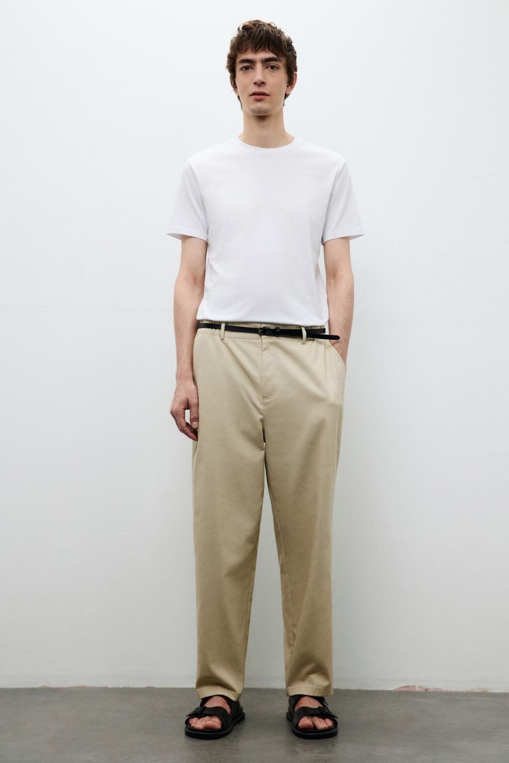 Брюки зауженные из хлопка - цвет бежевый - 1