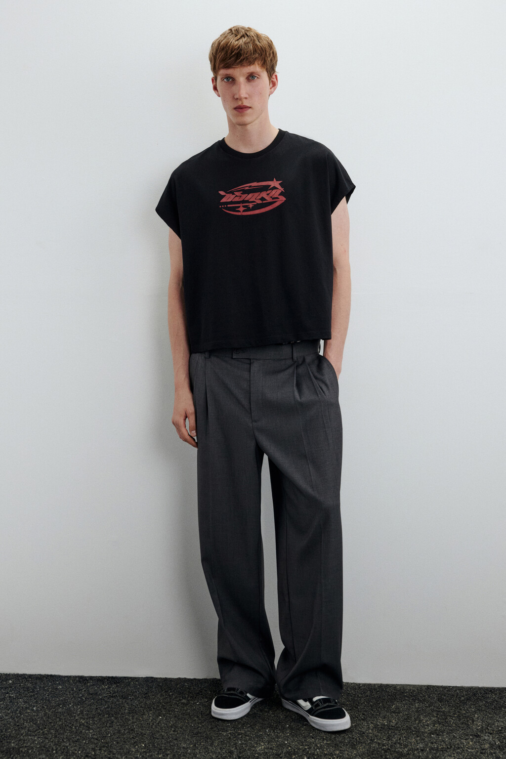 Брюки широкие костюмные со стрелками - цвет серый - 4