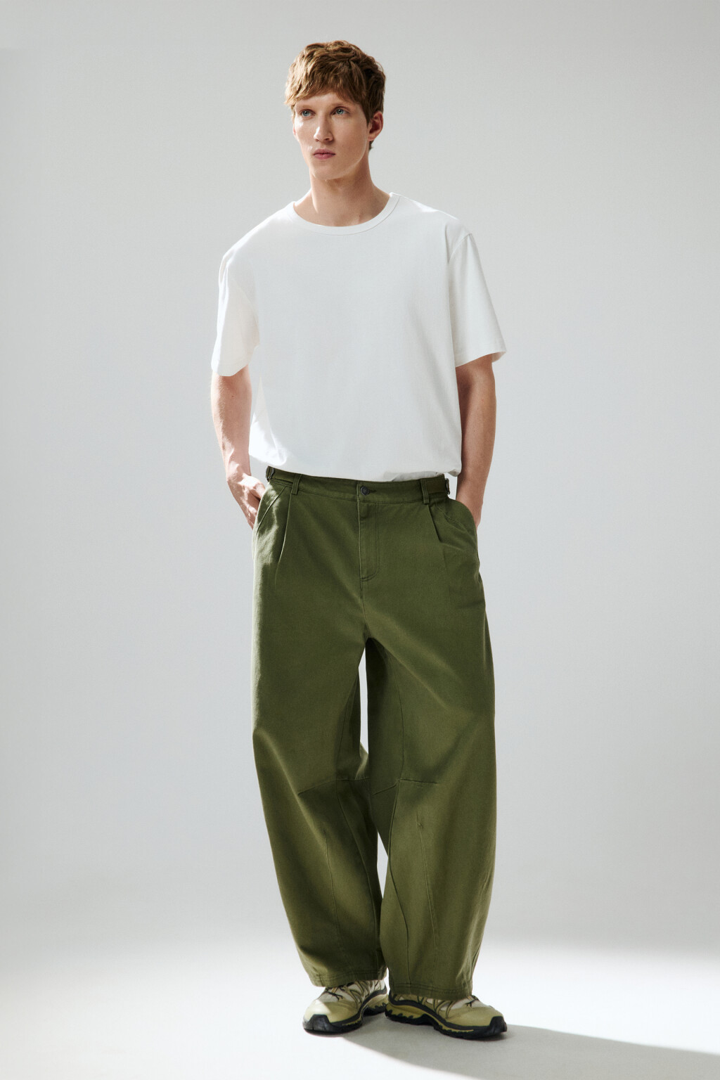 Брюки широкие со вшитым ремешком - цвет зеленый - 4