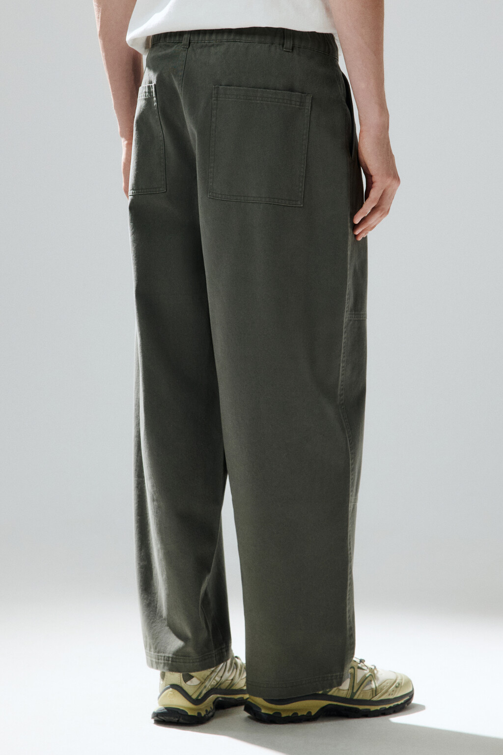 Брюки широкие из хлопкового текстиля - цвет зеленый - 3