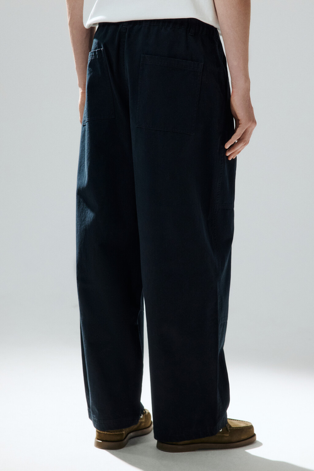 Брюки широкие из хлопкового текстиля - цвет черный - 3