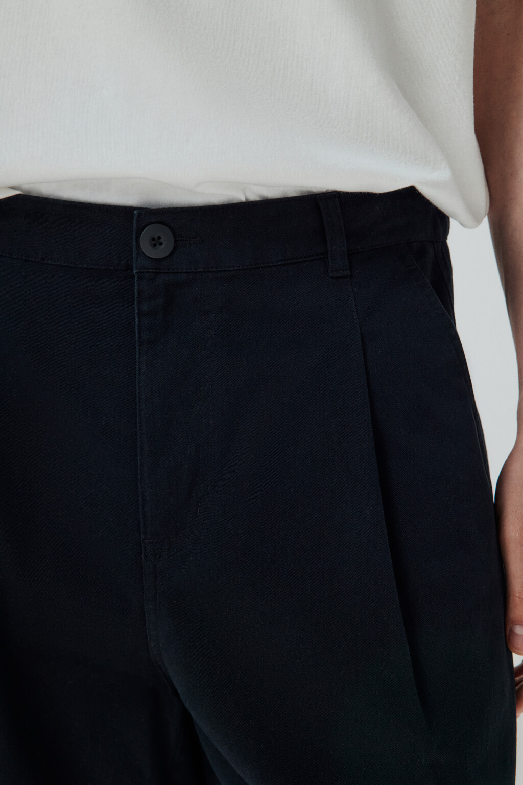 Брюки широкие из хлопкового текстиля - цвет черный - 5