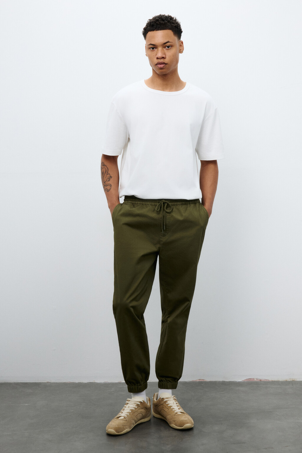 Брюки-джоггеры из хлопкового текстиля - цвет зеленый - 4