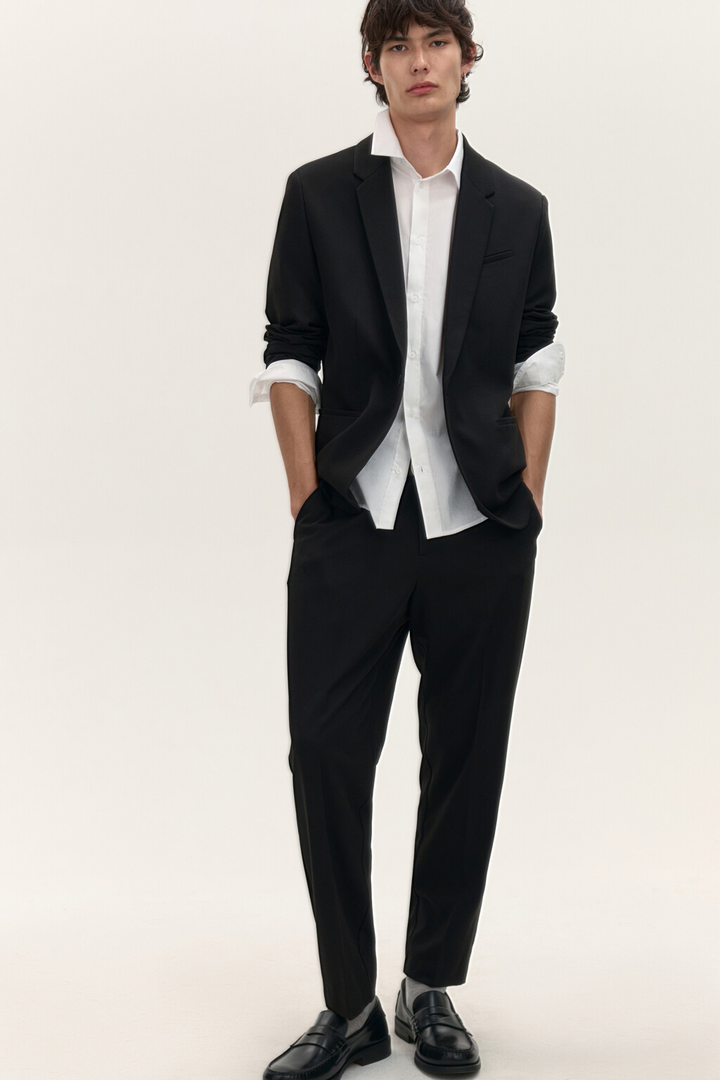 Брюки зауженные костюмные - цвет черный - 1
