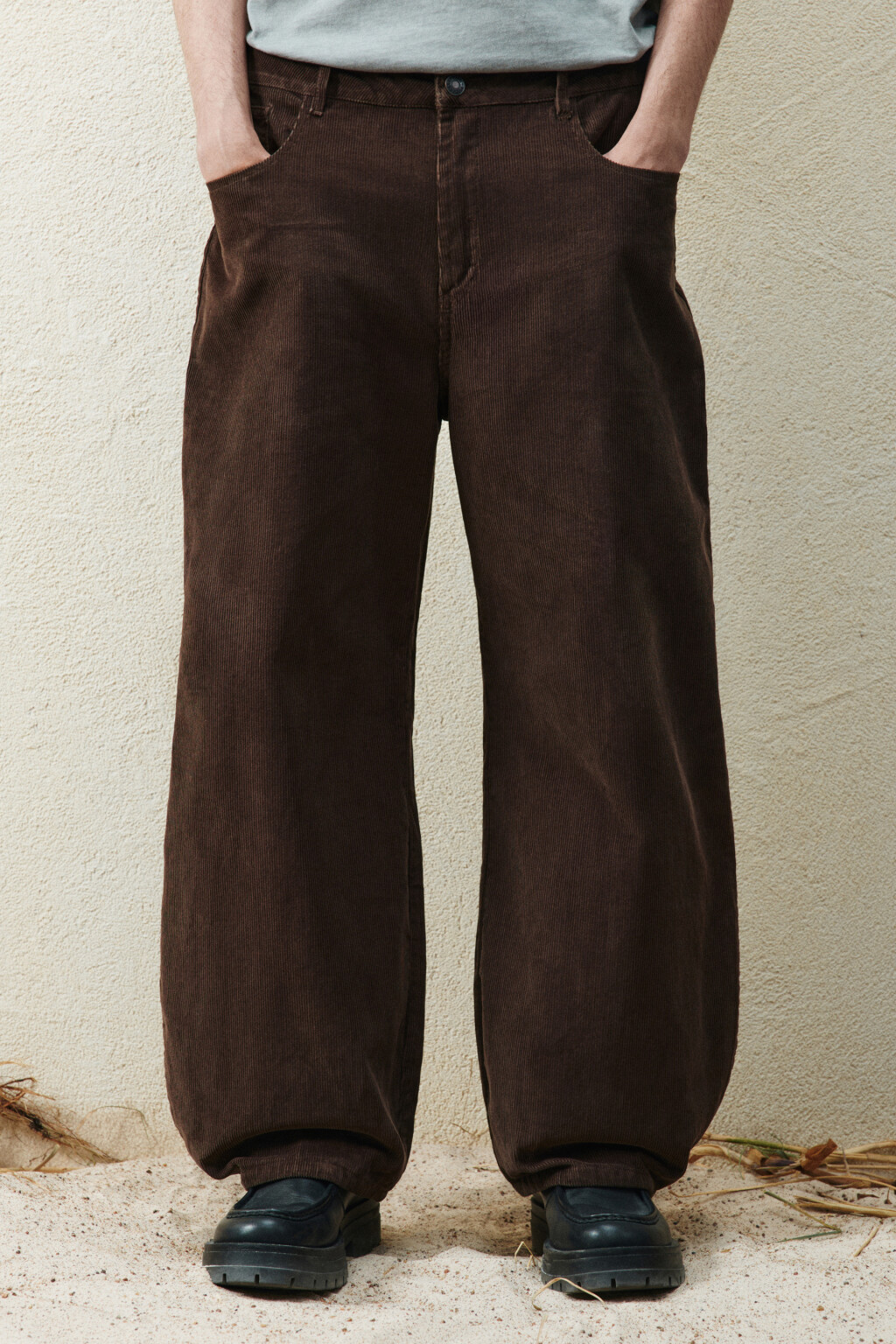 Брюки широкие вельветовые - цвет коричневый - 2