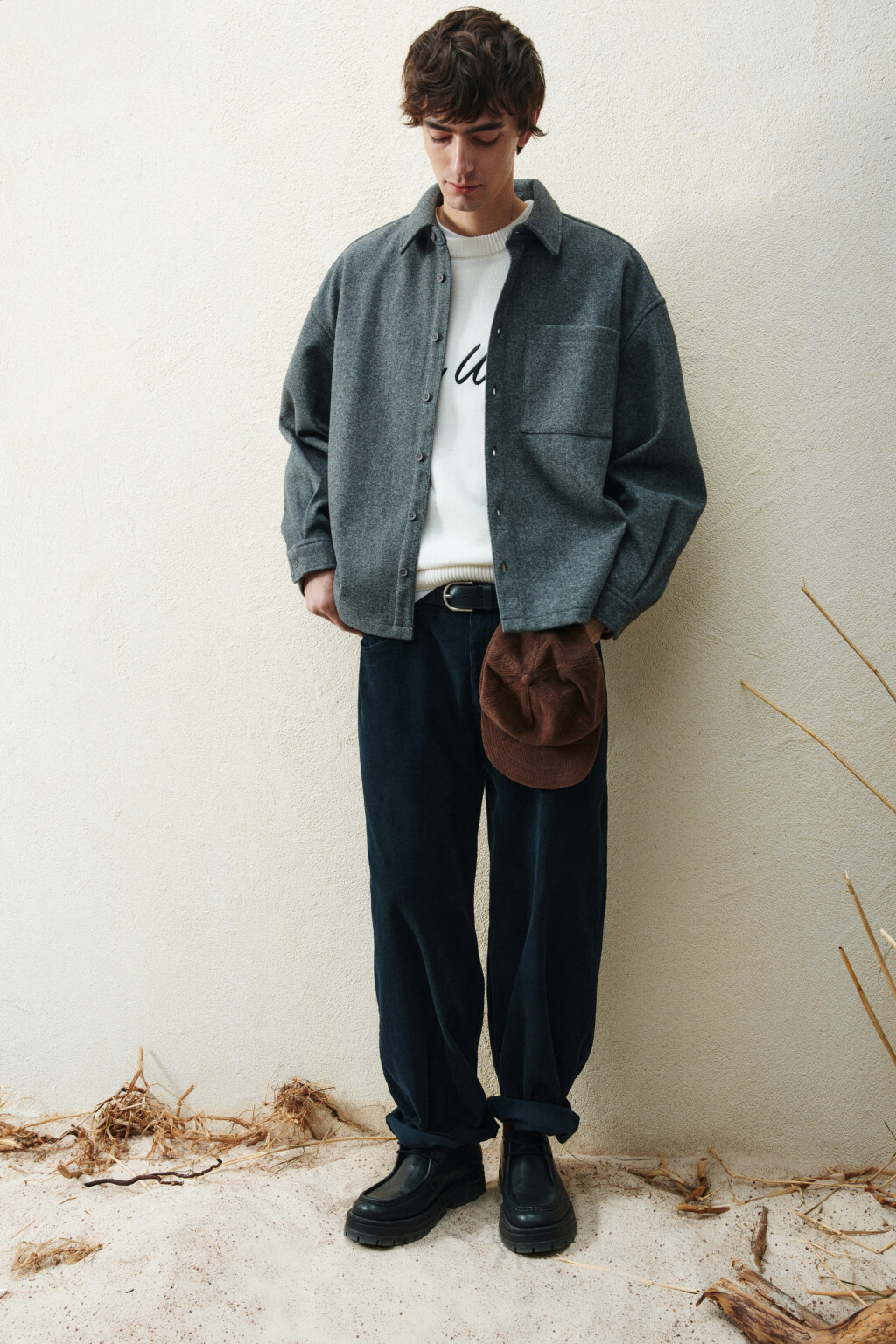 Брюки широкие вельветовые - цвет черный - 1