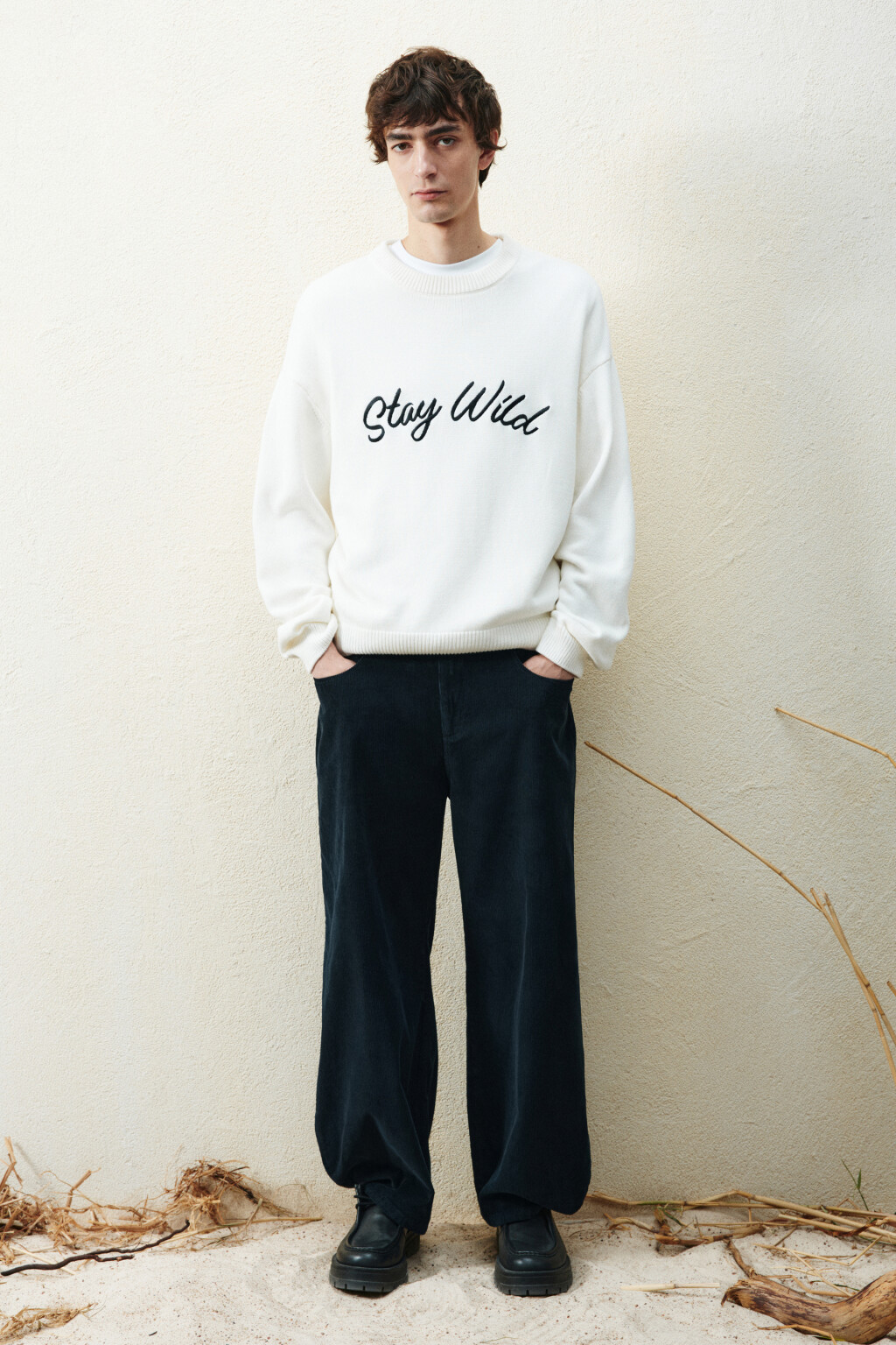 Брюки широкие вельветовые - цвет черный - 5