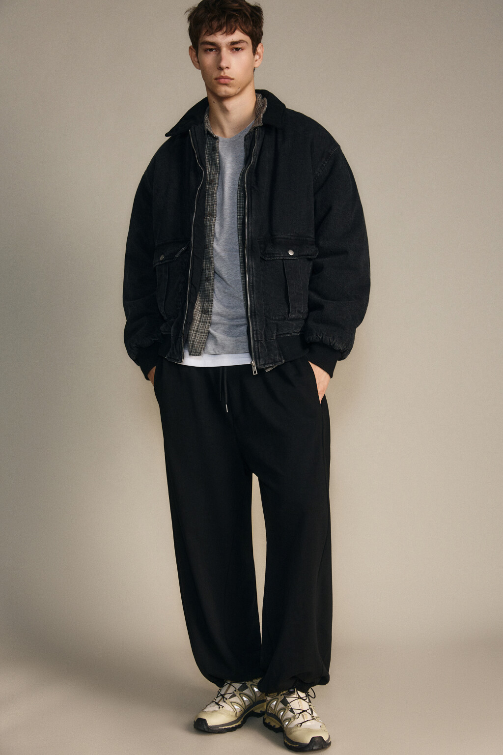 Брюки широкие трикотажные - цвет черный - 1