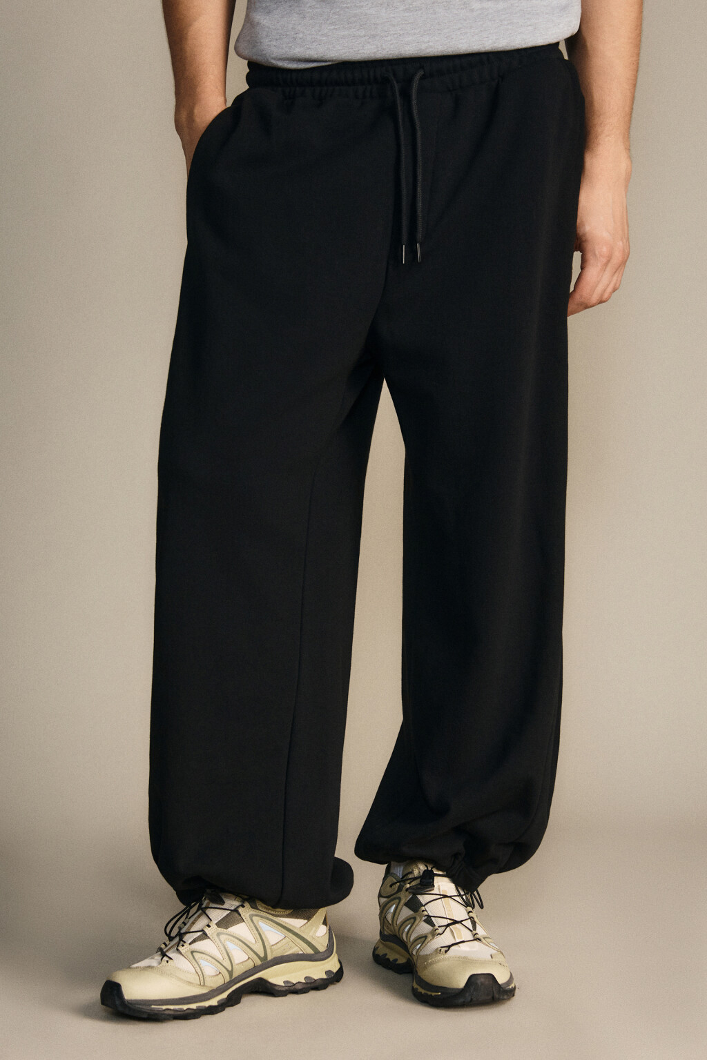 Брюки широкие трикотажные - цвет черный - 2