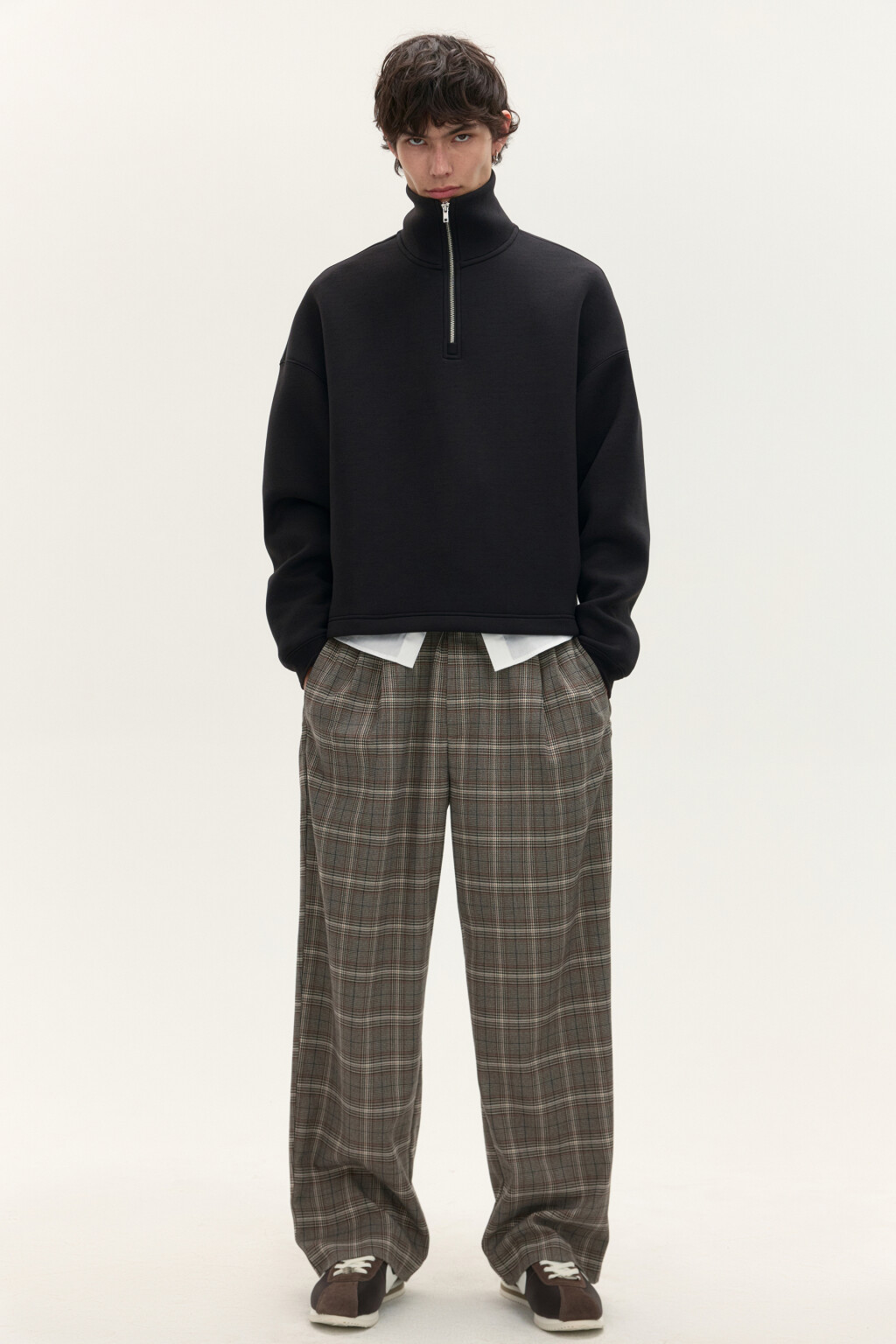 Брюки костюмные в клетку - цвет коричневый - 1