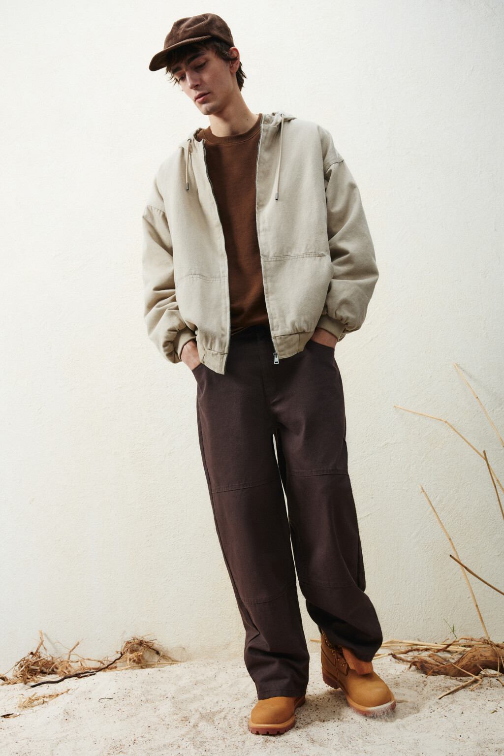 Брюки широкие со швами - цвет коричневый - 1