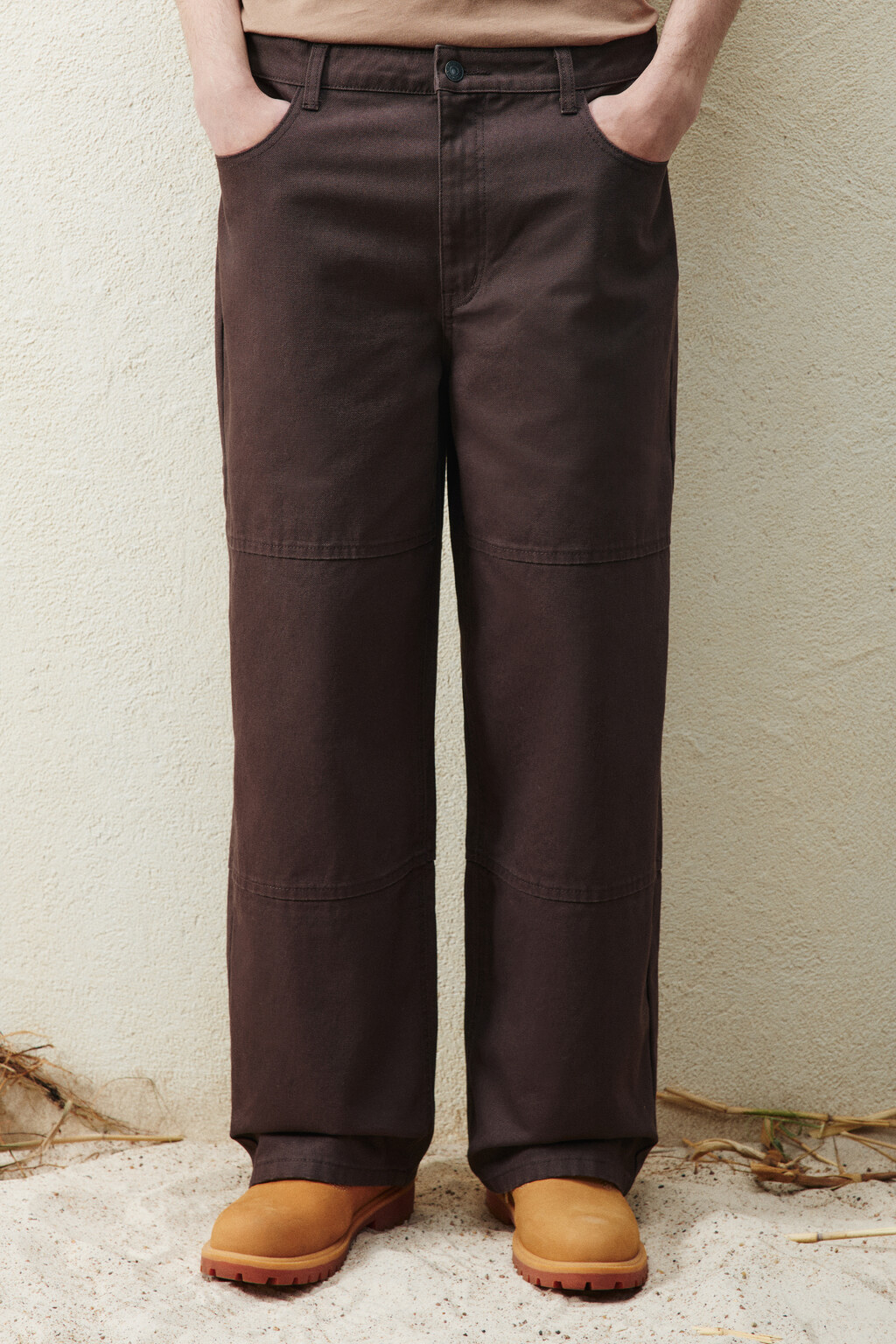 Брюки широкие со швами - цвет коричневый - 2