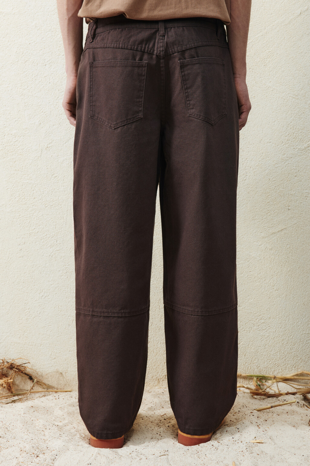 Брюки широкие со швами - цвет коричневый - 3