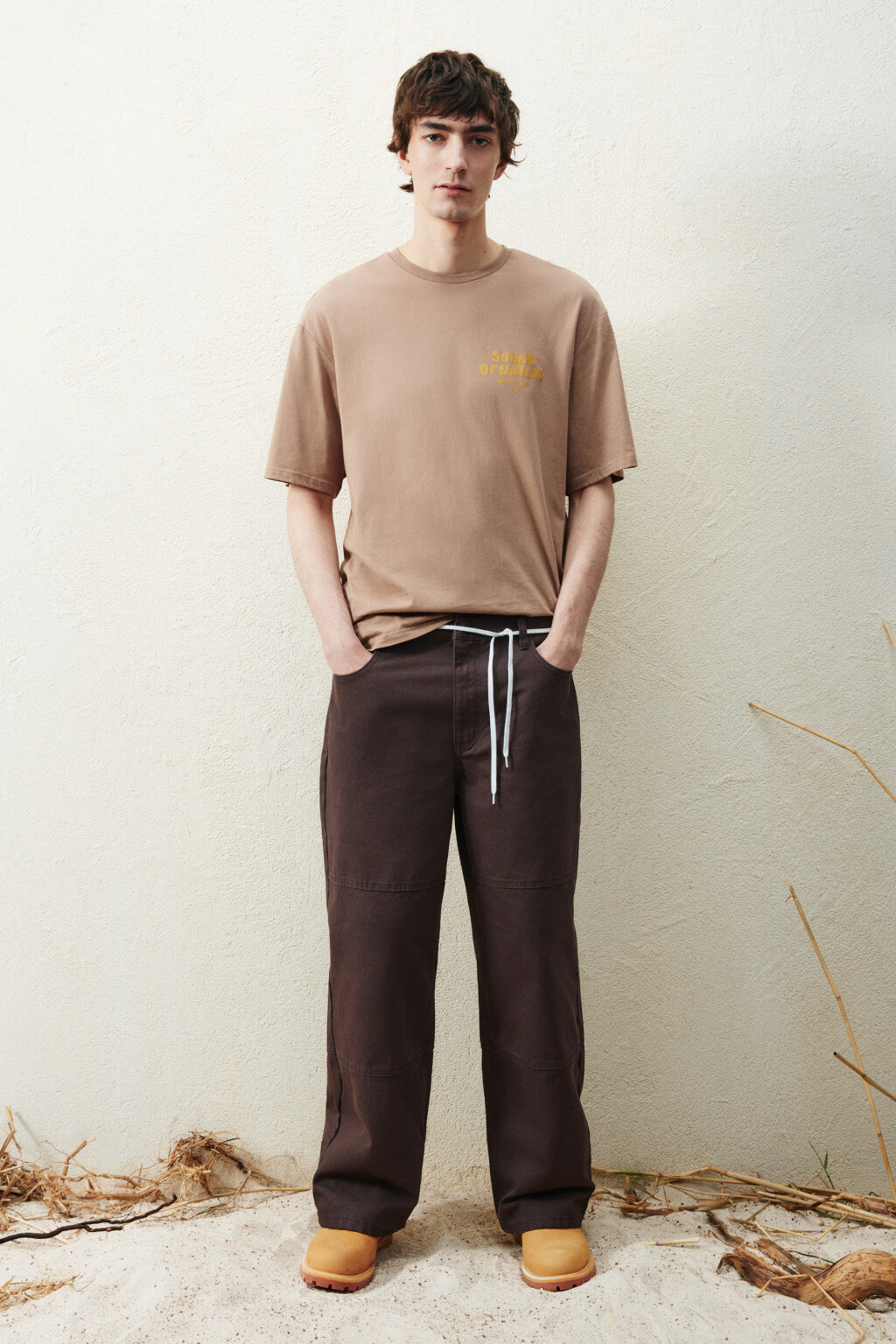 Брюки широкие со швами - цвет коричневый - 4