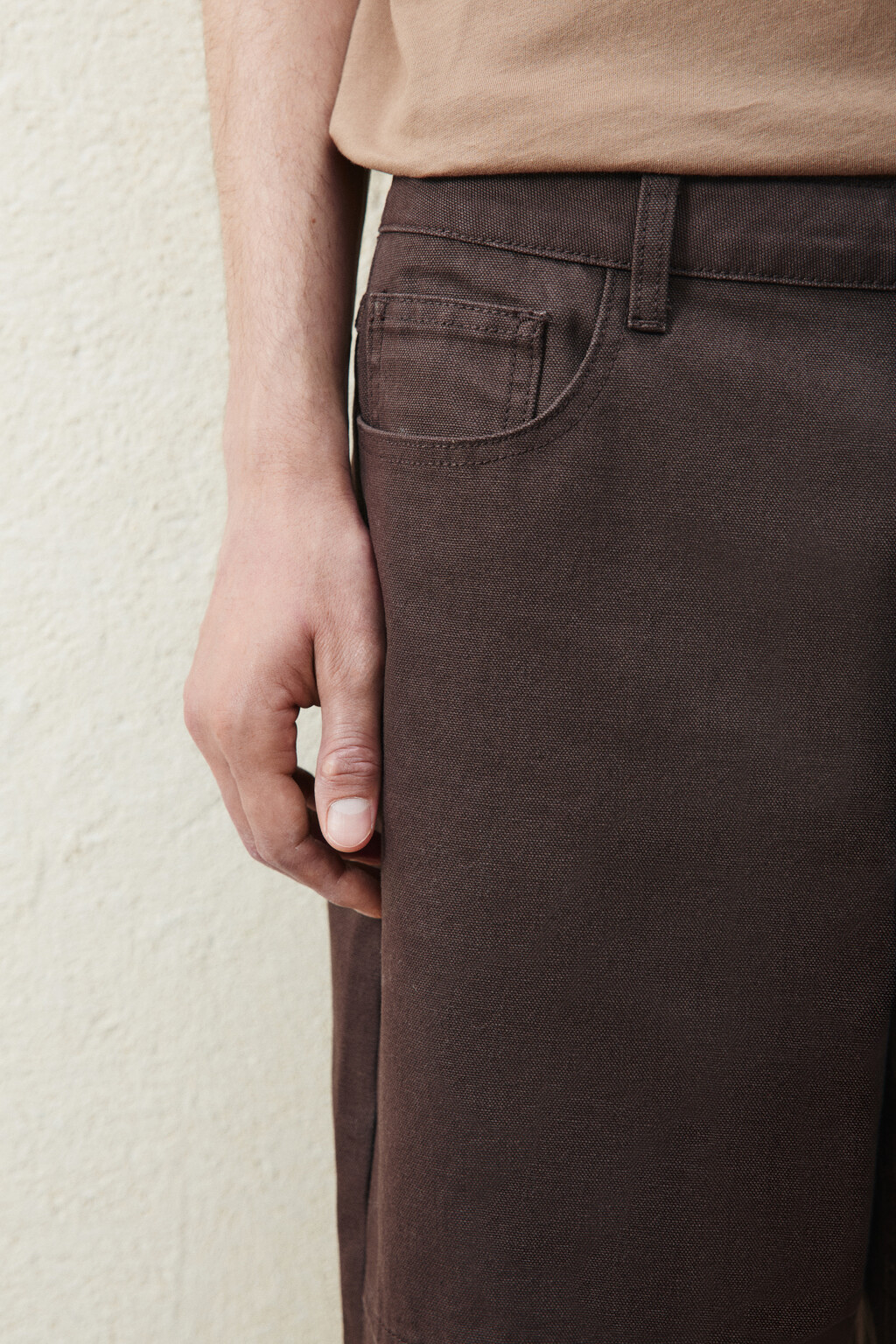 Брюки широкие со швами - цвет коричневый - 5