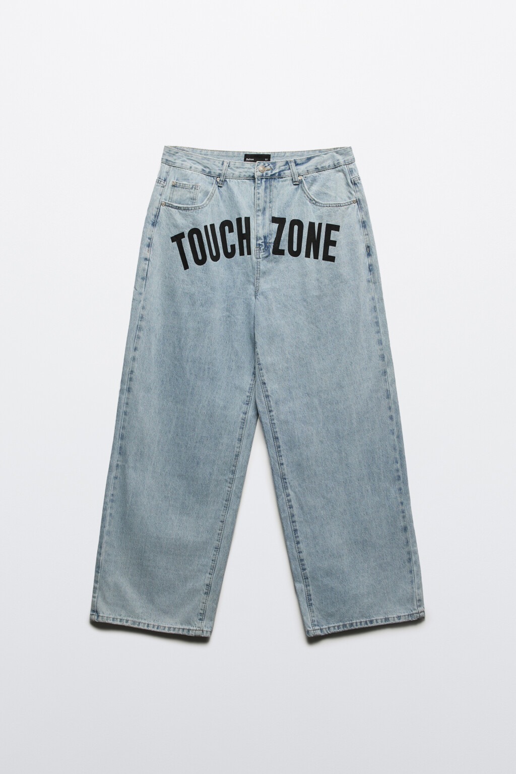 Джинсы широкие с принтом-надписью - цвет голубой - 7
