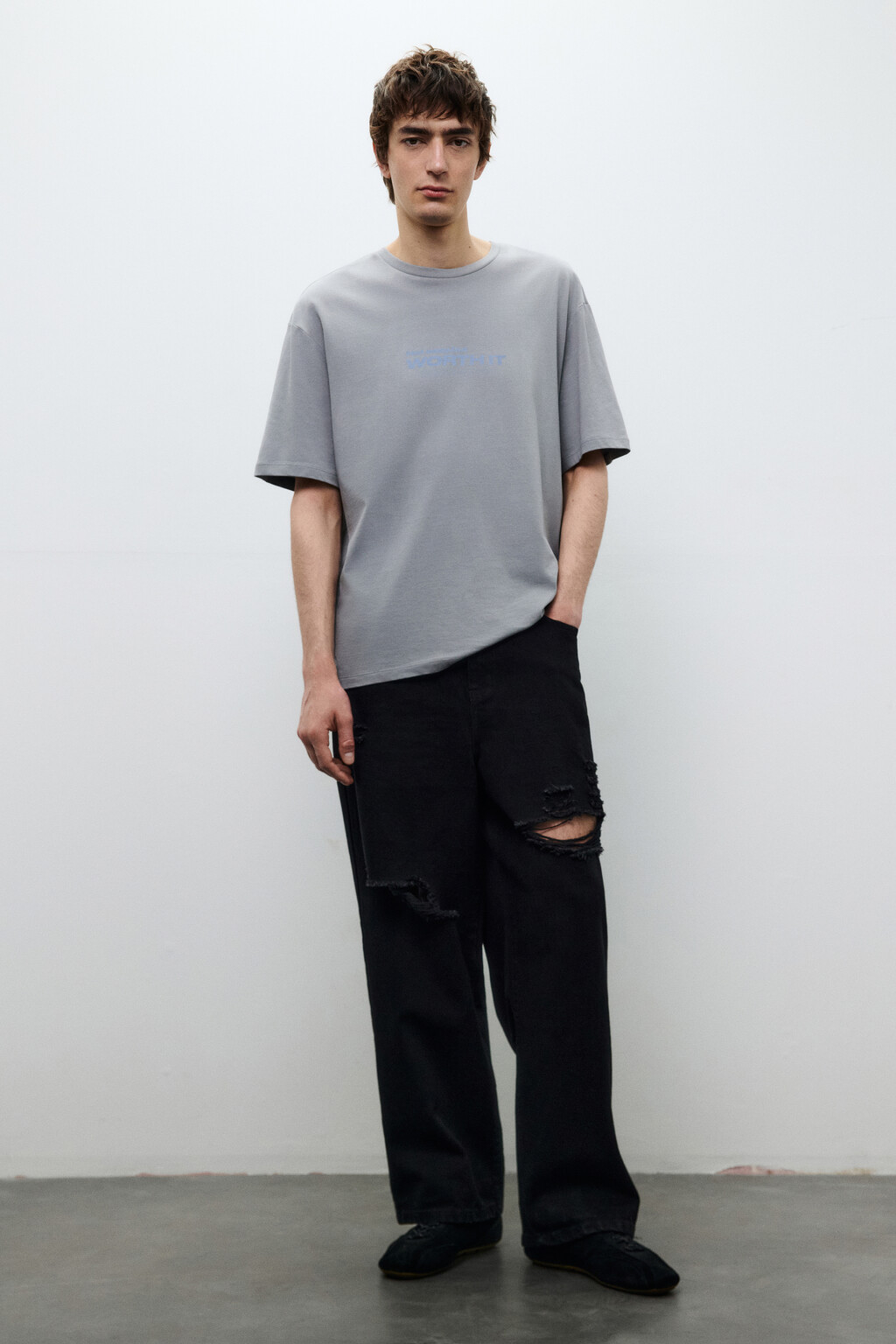 Джинсы baggy fit рваные - цвет черный - 4