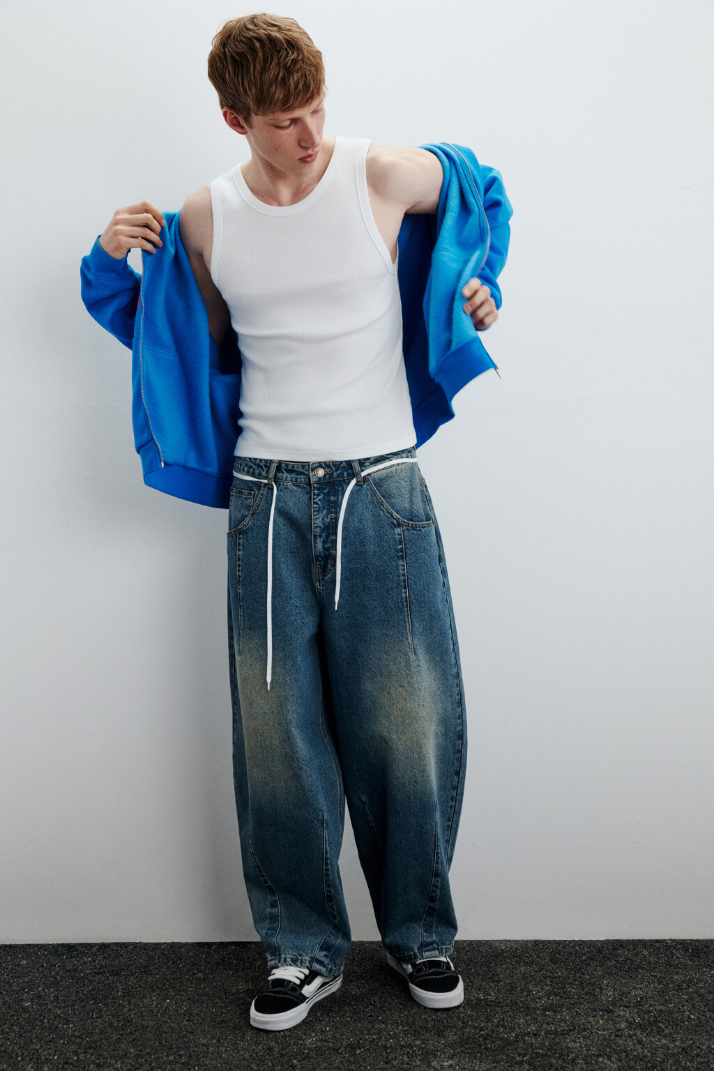 Джинсы baggy с декоративными швами - цвет голубой - 1