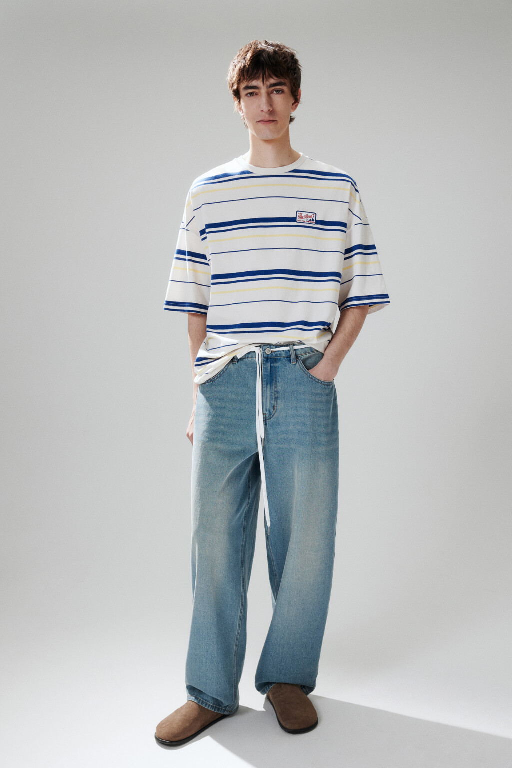 Джинсы baggy зауженные со шнурком - цвет голубой - 1