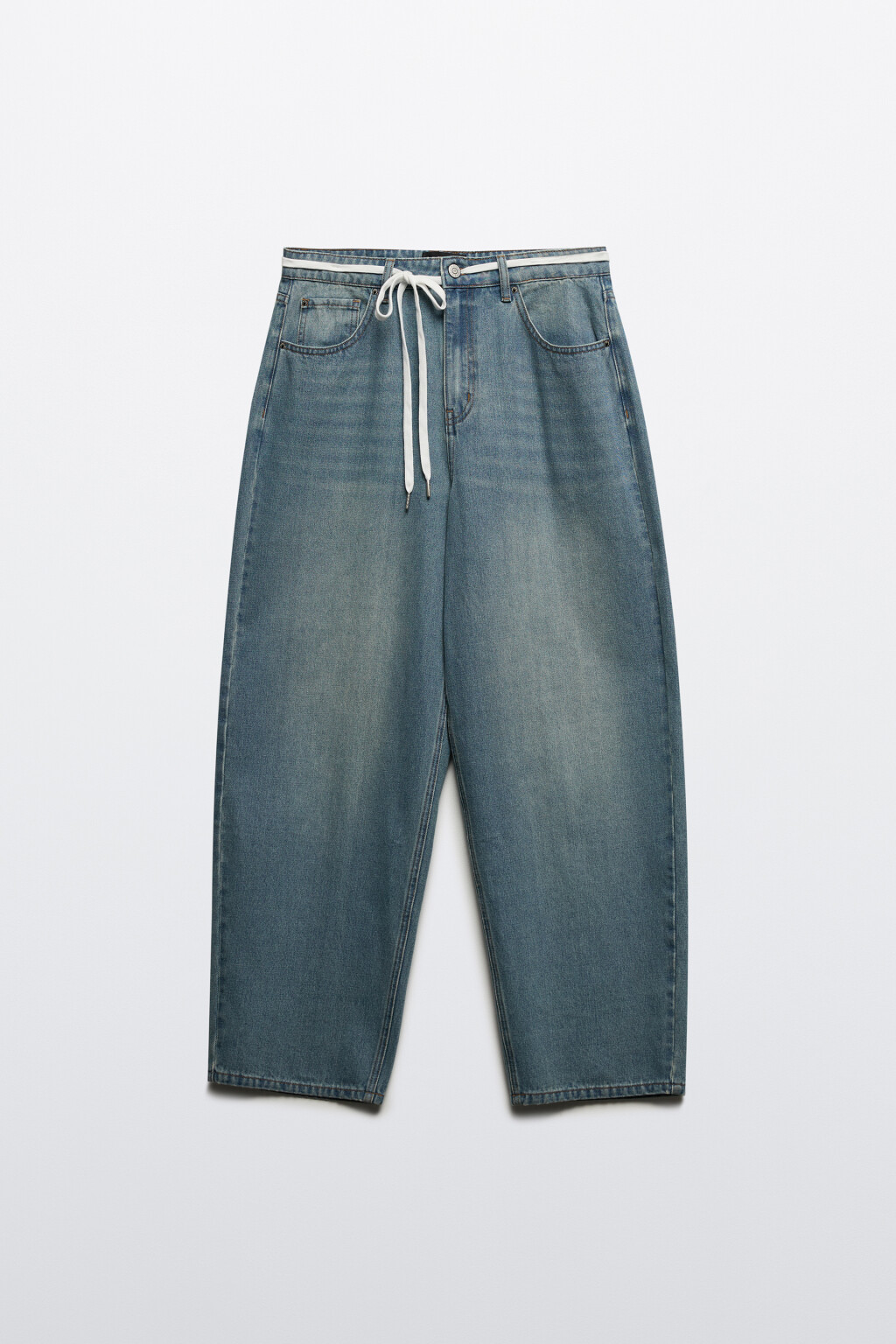 Джинсы baggy зауженные со шнурком - цвет голубой - 8