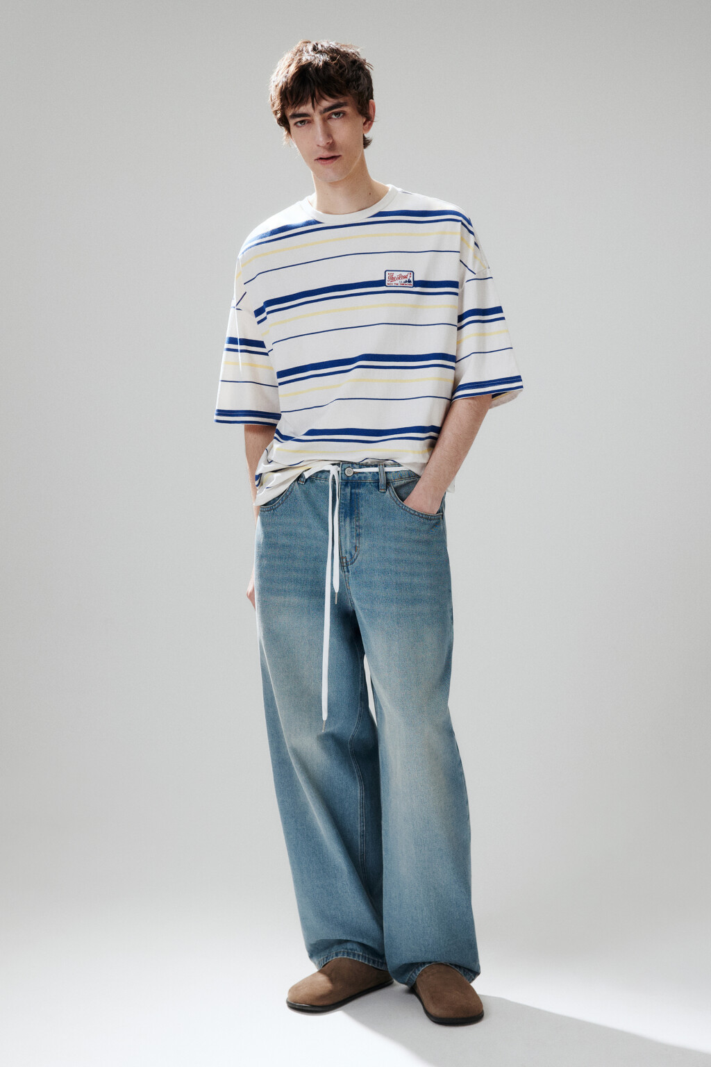 Джинсы baggy зауженные со шнурком - цвет голубой - 5