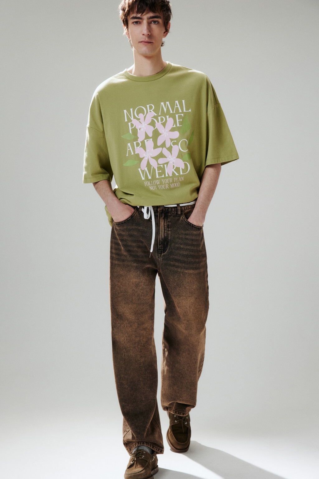 Джинсы baggy зауженные со шнурком - цвет коричневый - 1