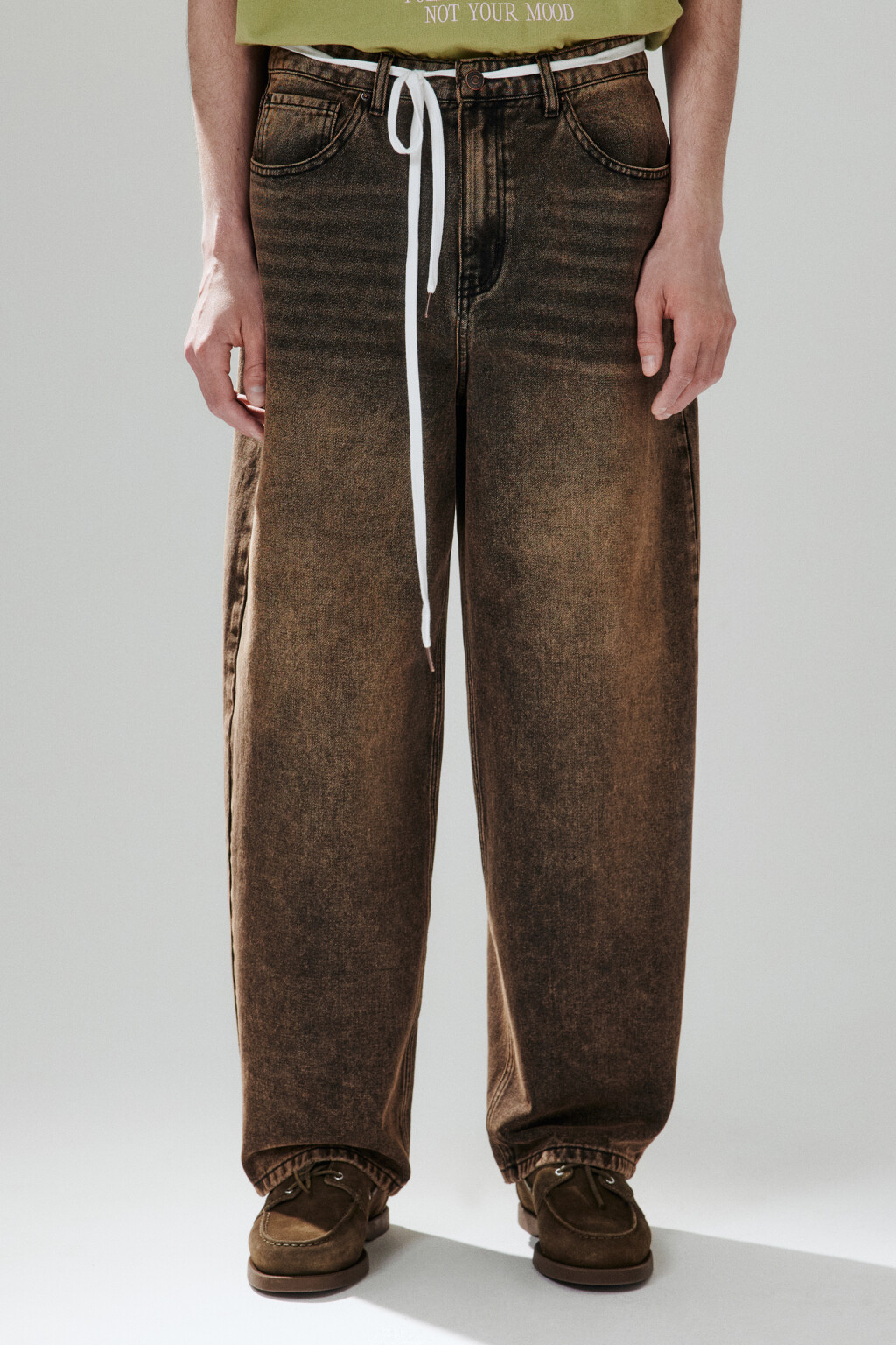 Джинсы baggy зауженные со шнурком - цвет коричневый - 2