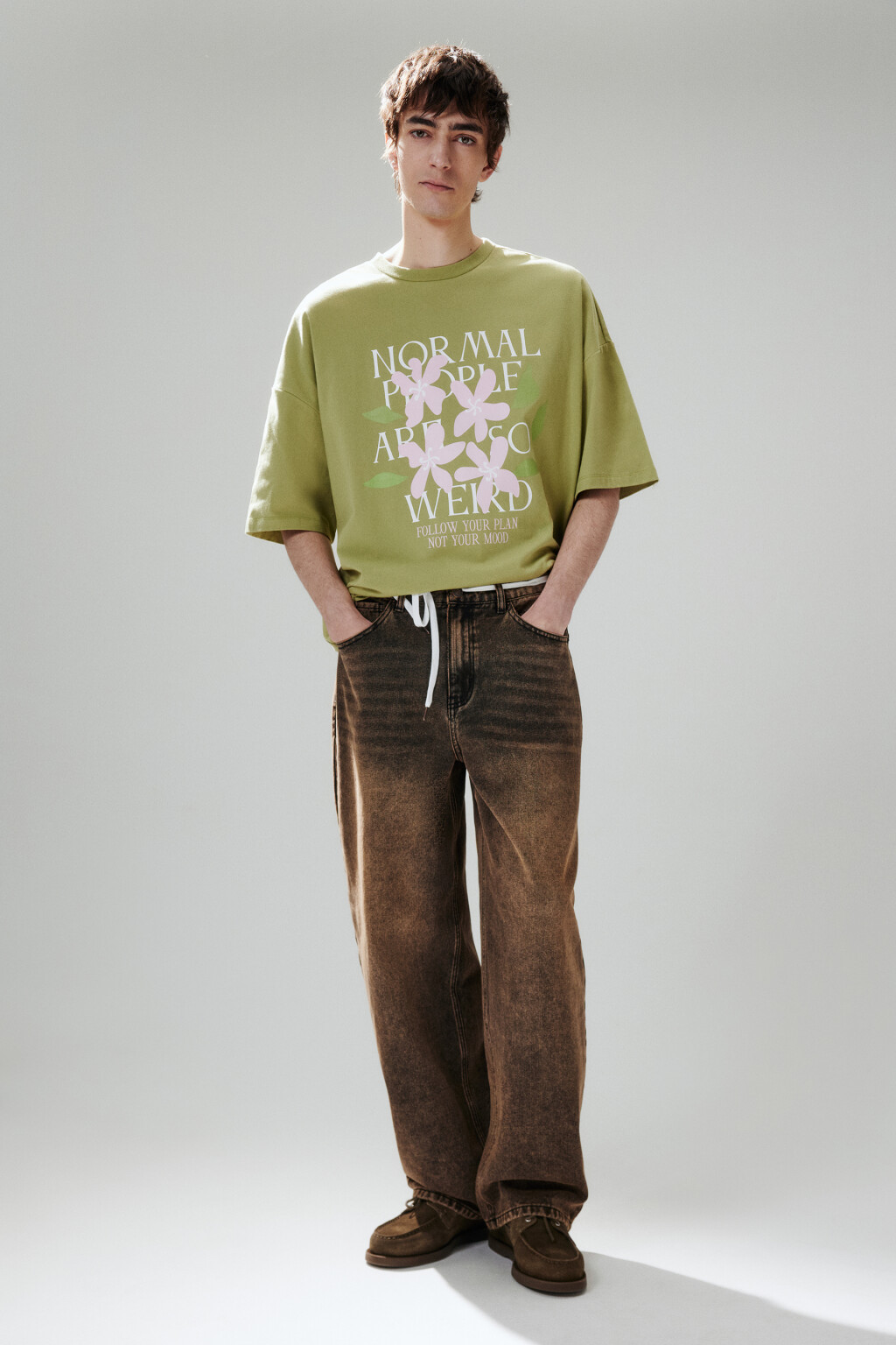 Джинсы baggy зауженные со шнурком - цвет коричневый - 4