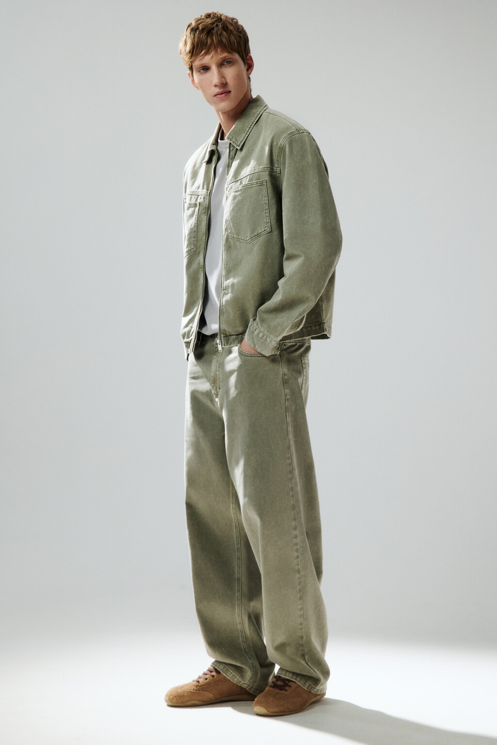 Джинсы широкие с вареным эффектом - цвет зеленый - 1