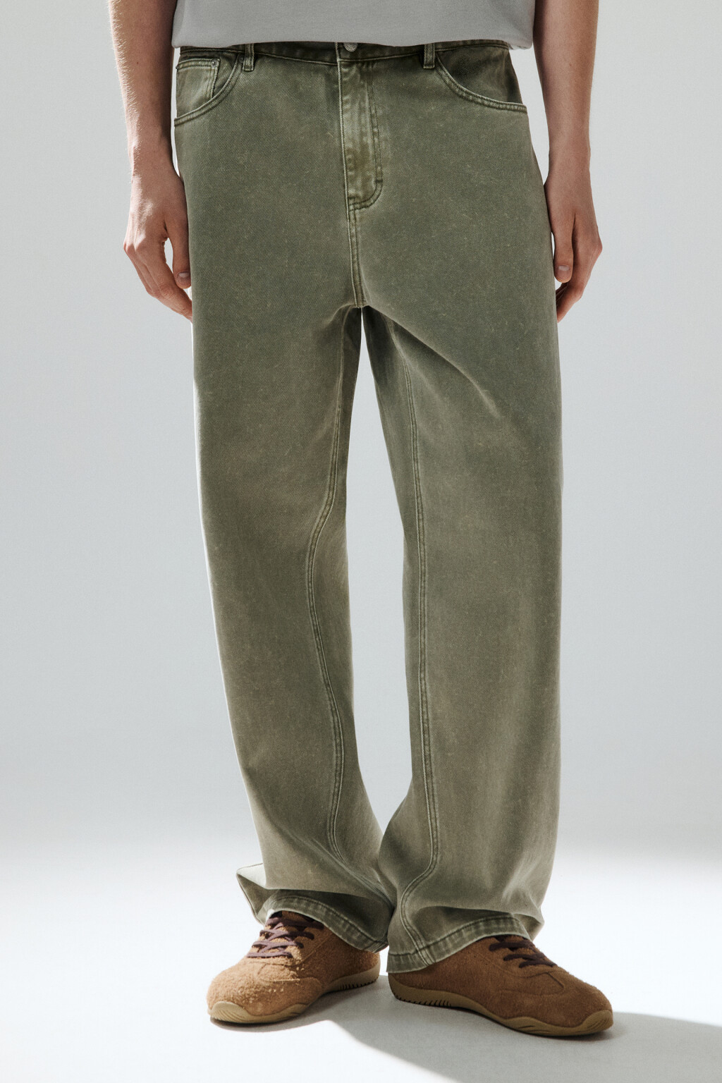 Джинсы широкие с вареным эффектом - цвет зеленый - 2