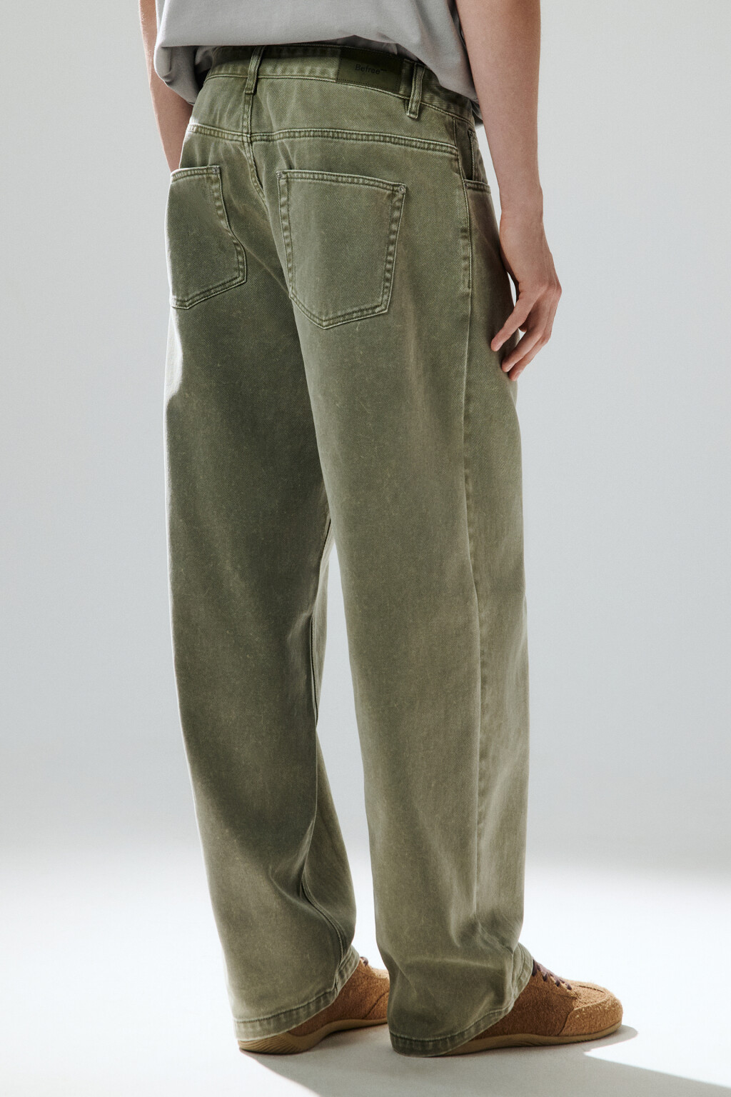 Джинсы широкие с вареным эффектом - цвет зеленый - 3