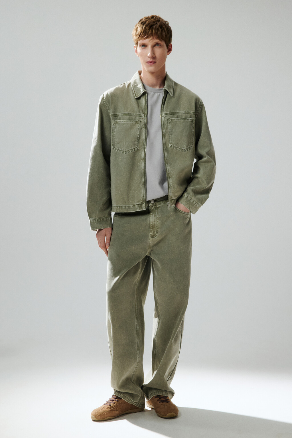 Джинсы широкие с вареным эффектом - цвет зеленый - 4