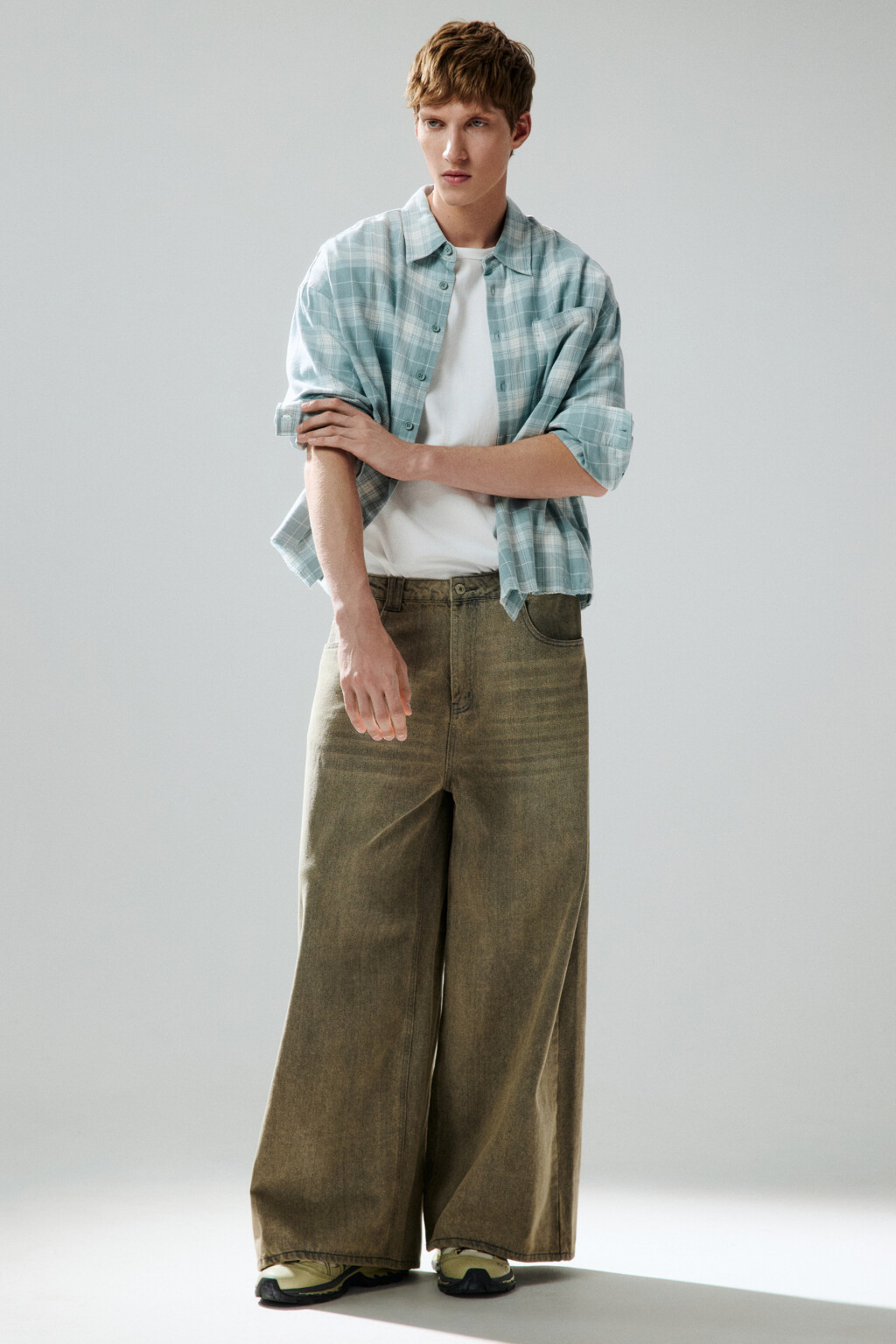 Джинсы широкие с вареным эффектом - цвет коричневый - 1