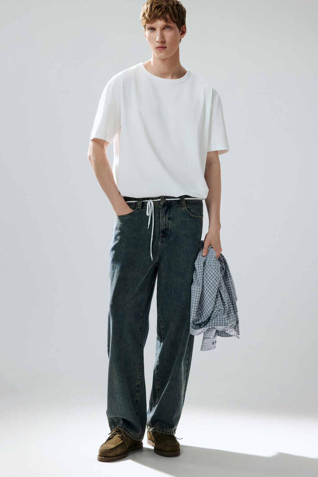 Джинсы широкие с вареным эффектом - цвет синий - 1