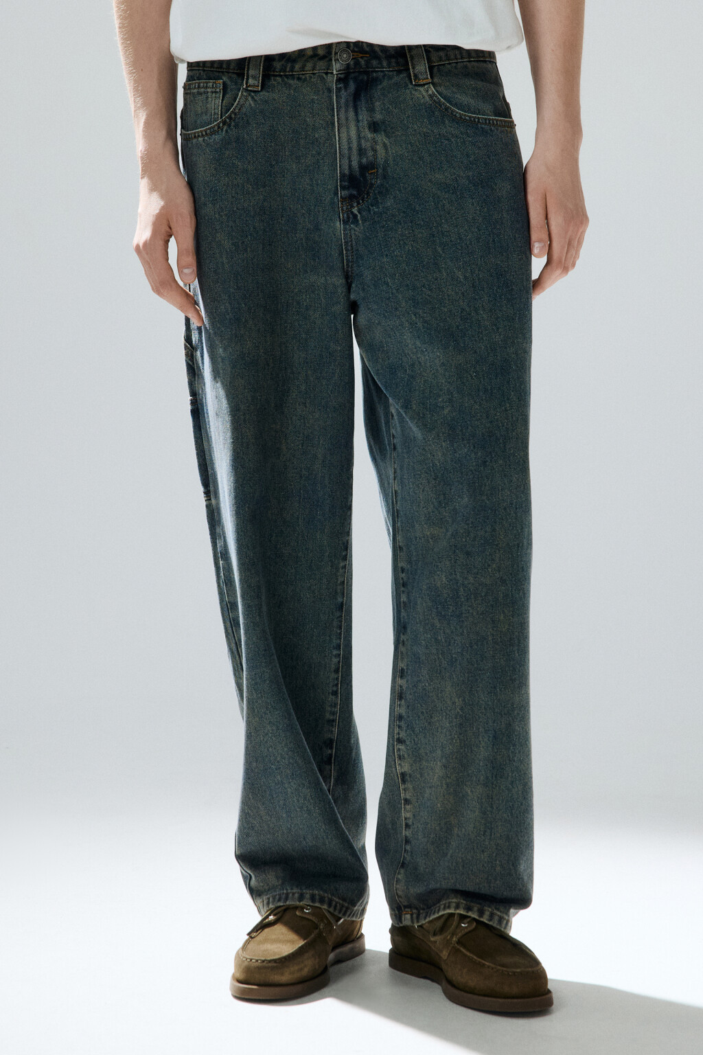 Джинсы широкие с вареным эффектом - цвет синий - 2