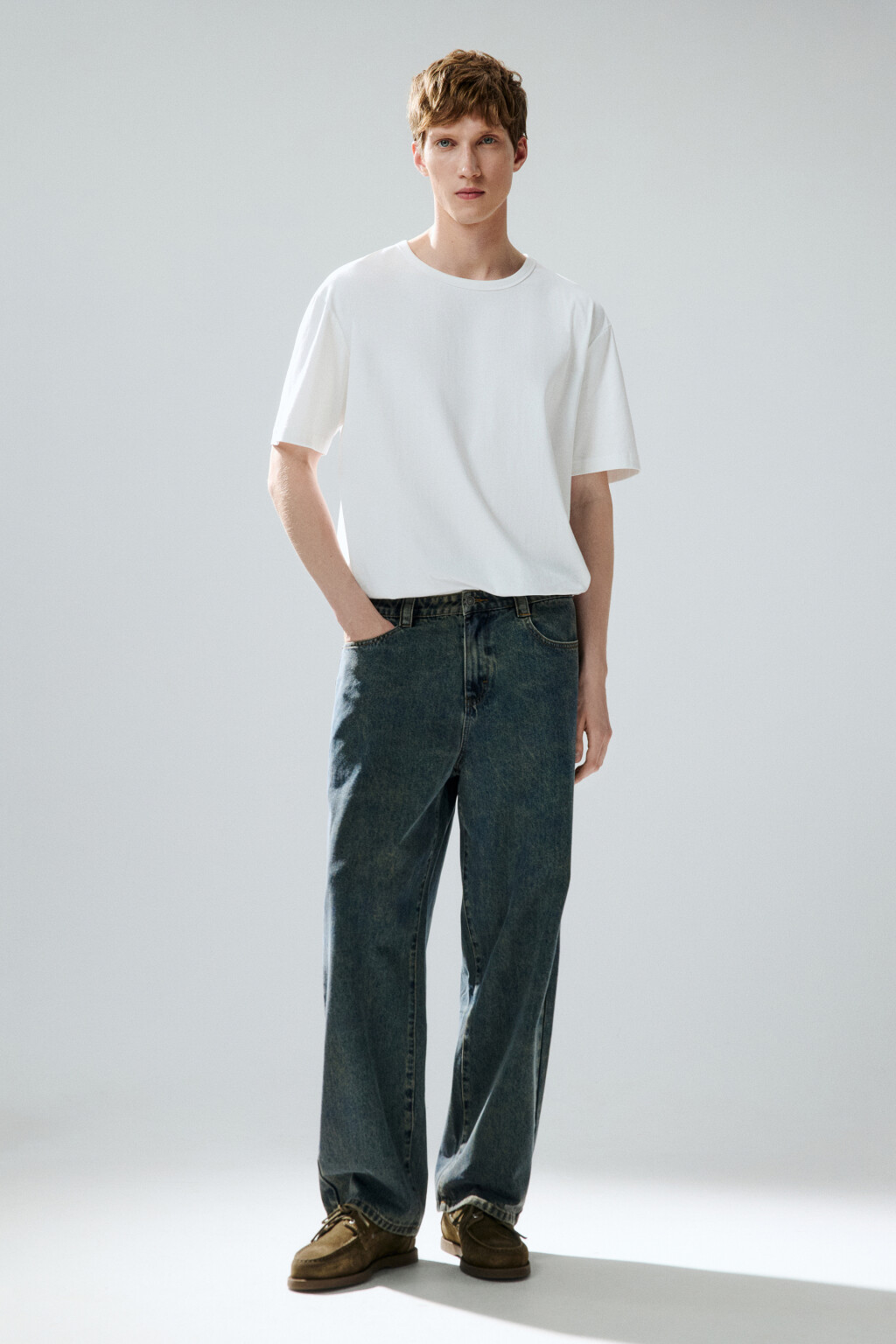 Джинсы широкие с вареным эффектом - цвет синий - 4