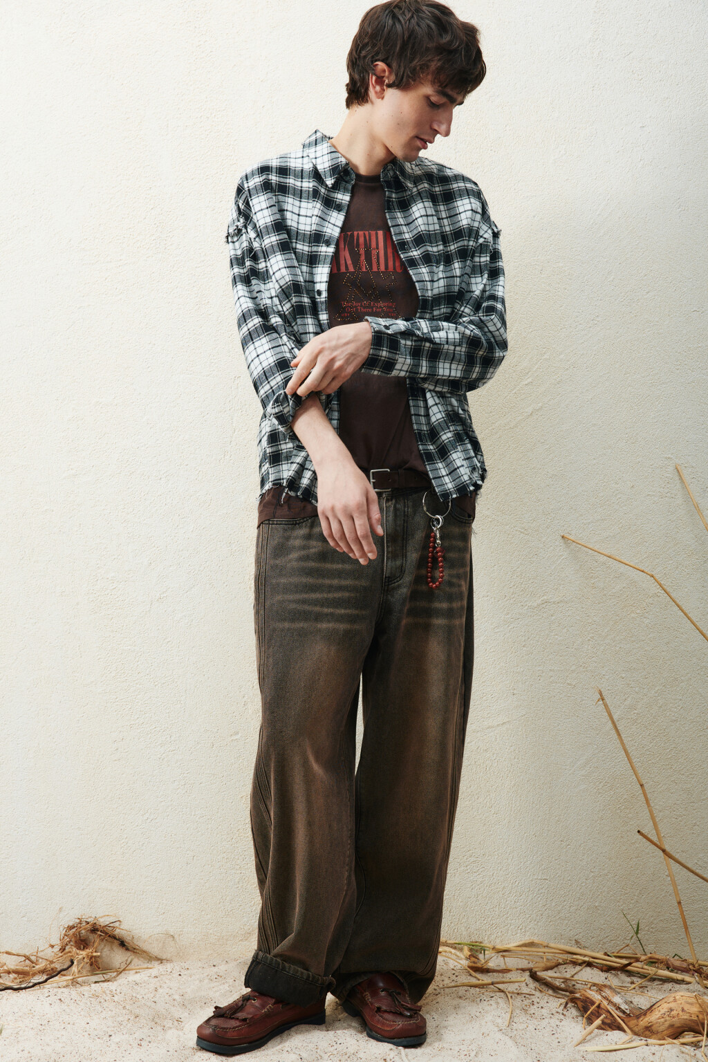 Джинсы вареные с декоративными швами - цвет серый - 1