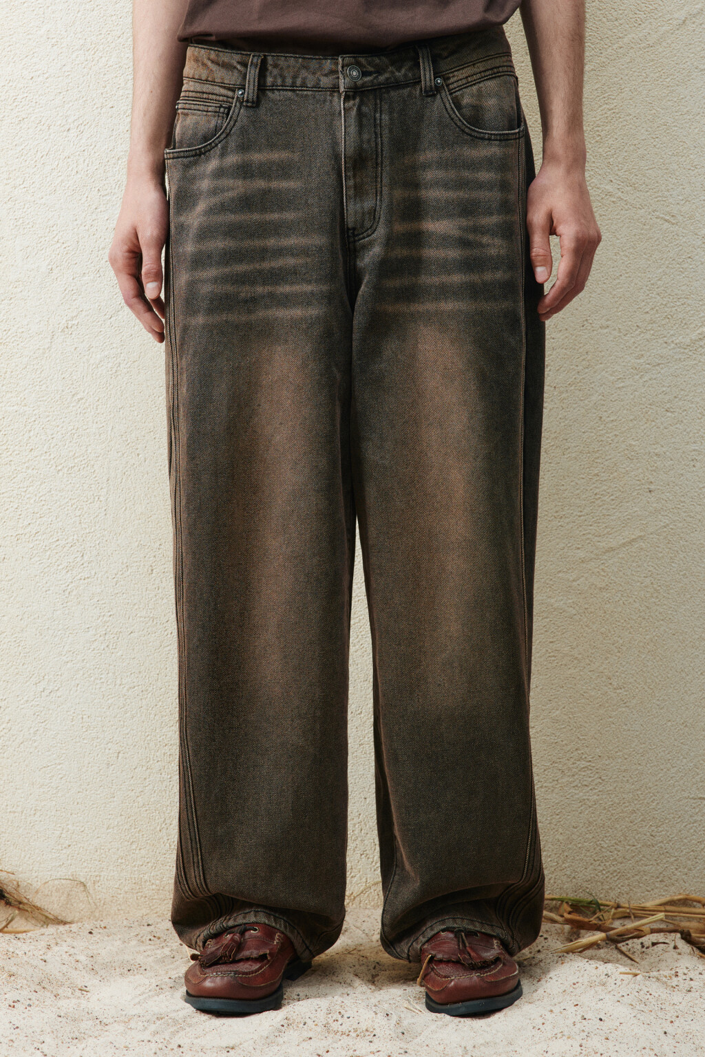 Джинсы вареные с декоративными швами - цвет серый - 2