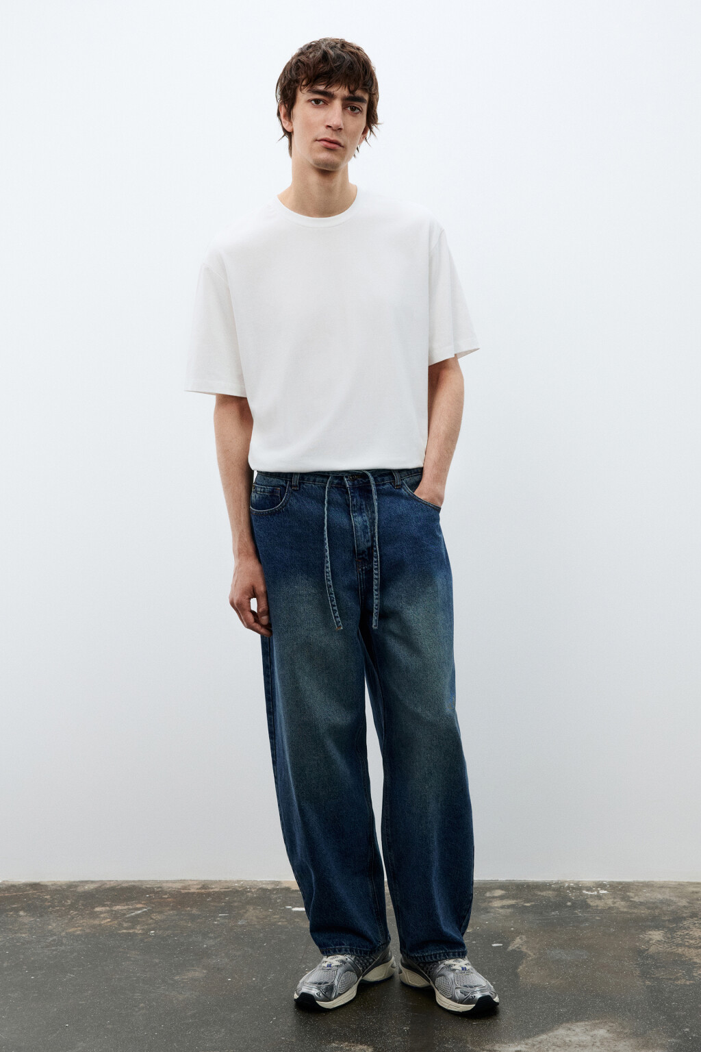 Джинсы baggy fit с поясом-шнурком - цвет синий - 4