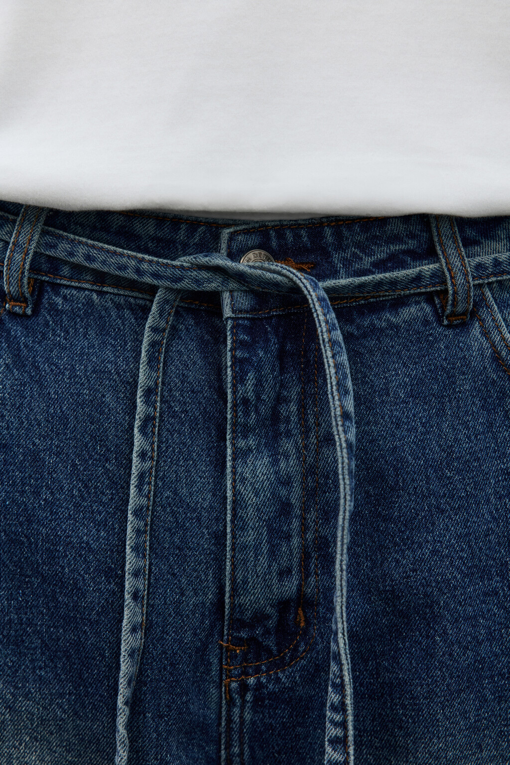 Джинсы baggy fit с поясом-шнурком - цвет синий - 5