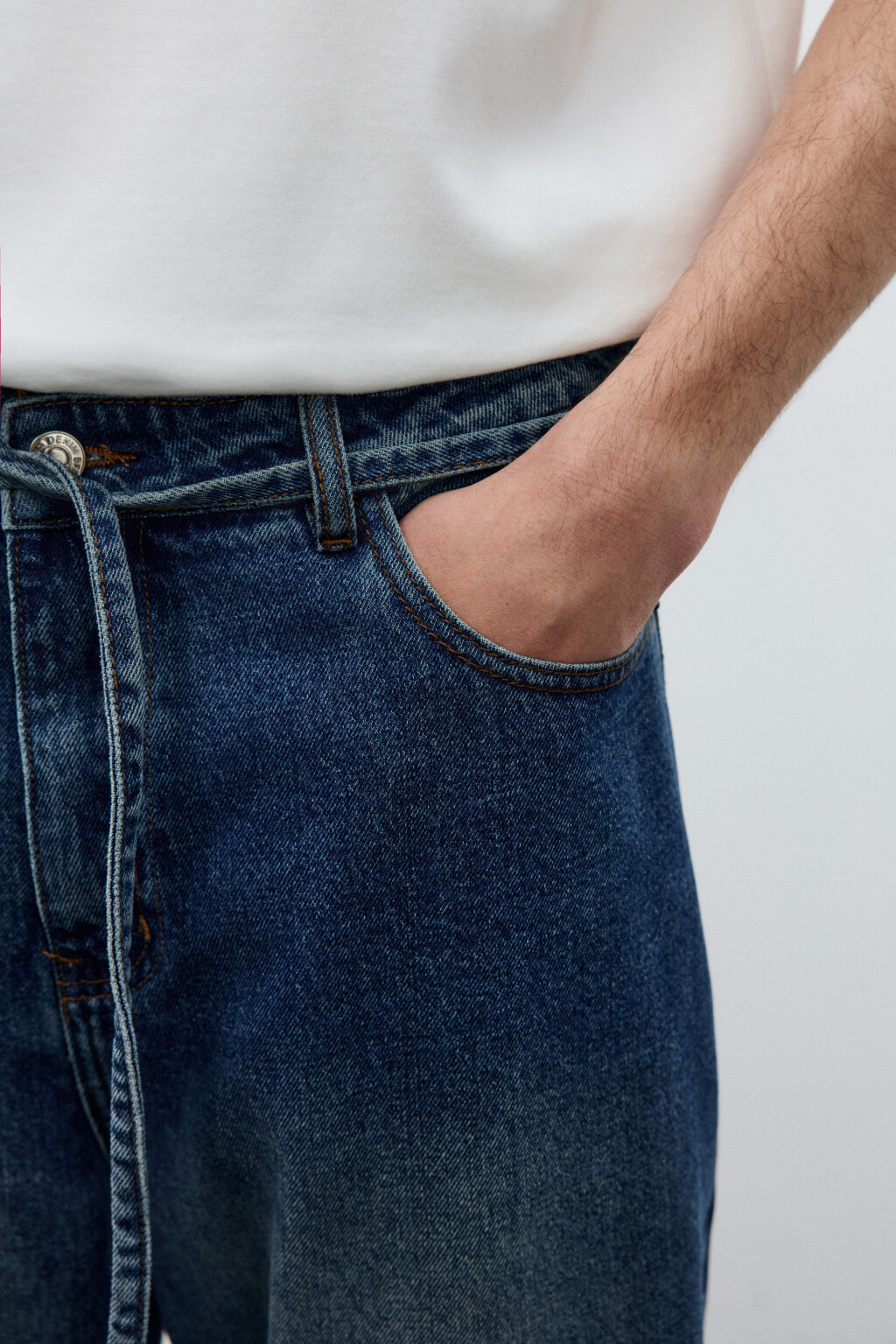 Джинсы baggy fit с поясом-шнурком - цвет синий - 6