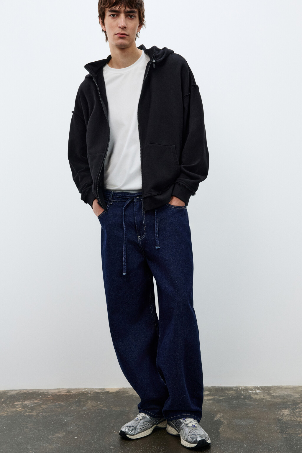 Джинсы baggy fit с поясом-шнурком - цвет синий - 1