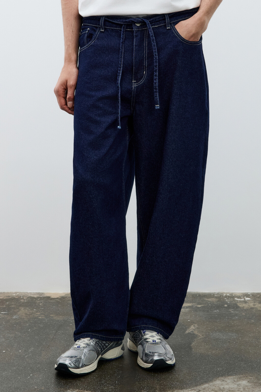 Джинсы baggy fit с поясом-шнурком - цвет синий - 3