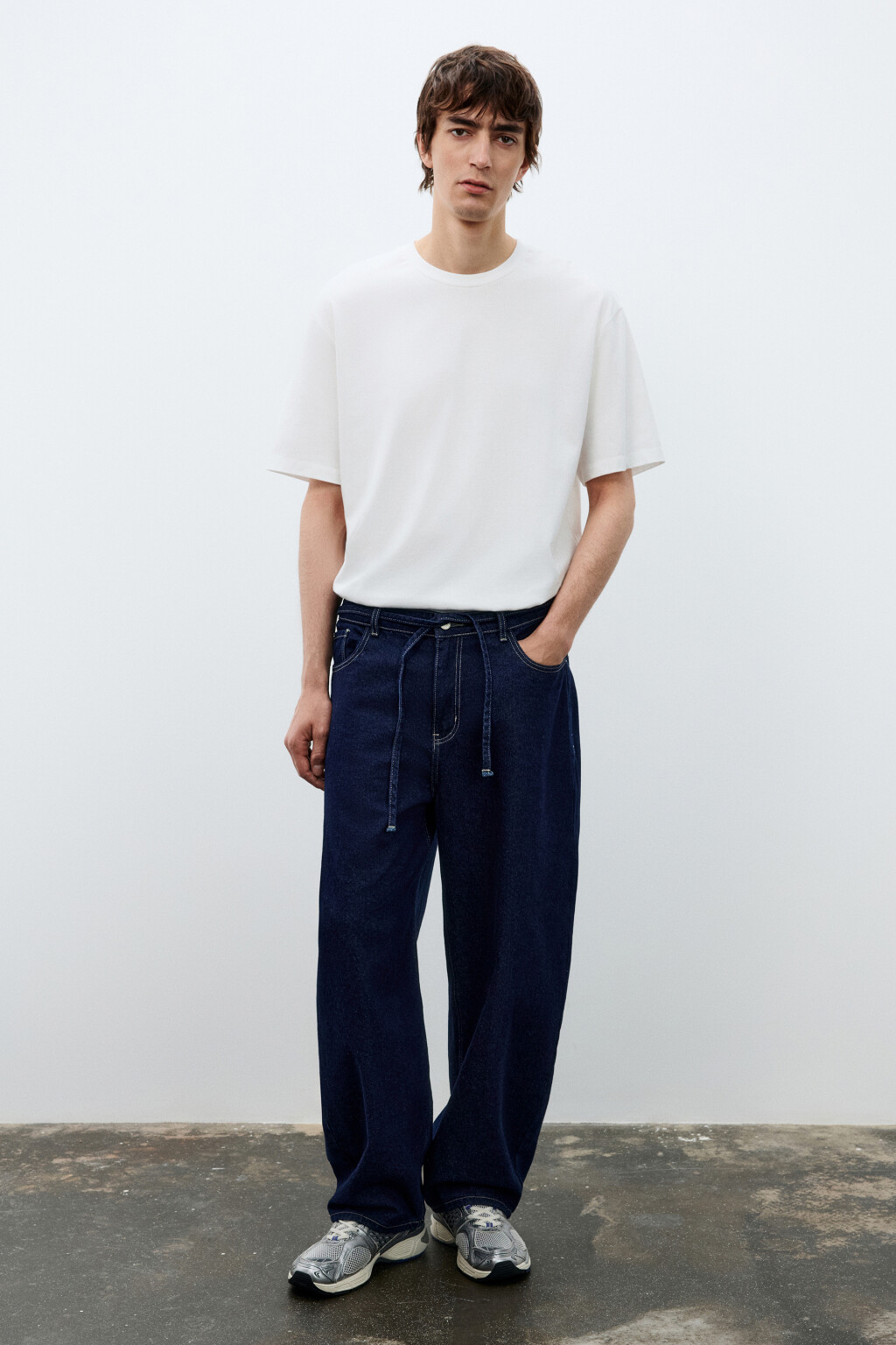 Джинсы baggy fit с поясом-шнурком - цвет синий - 5