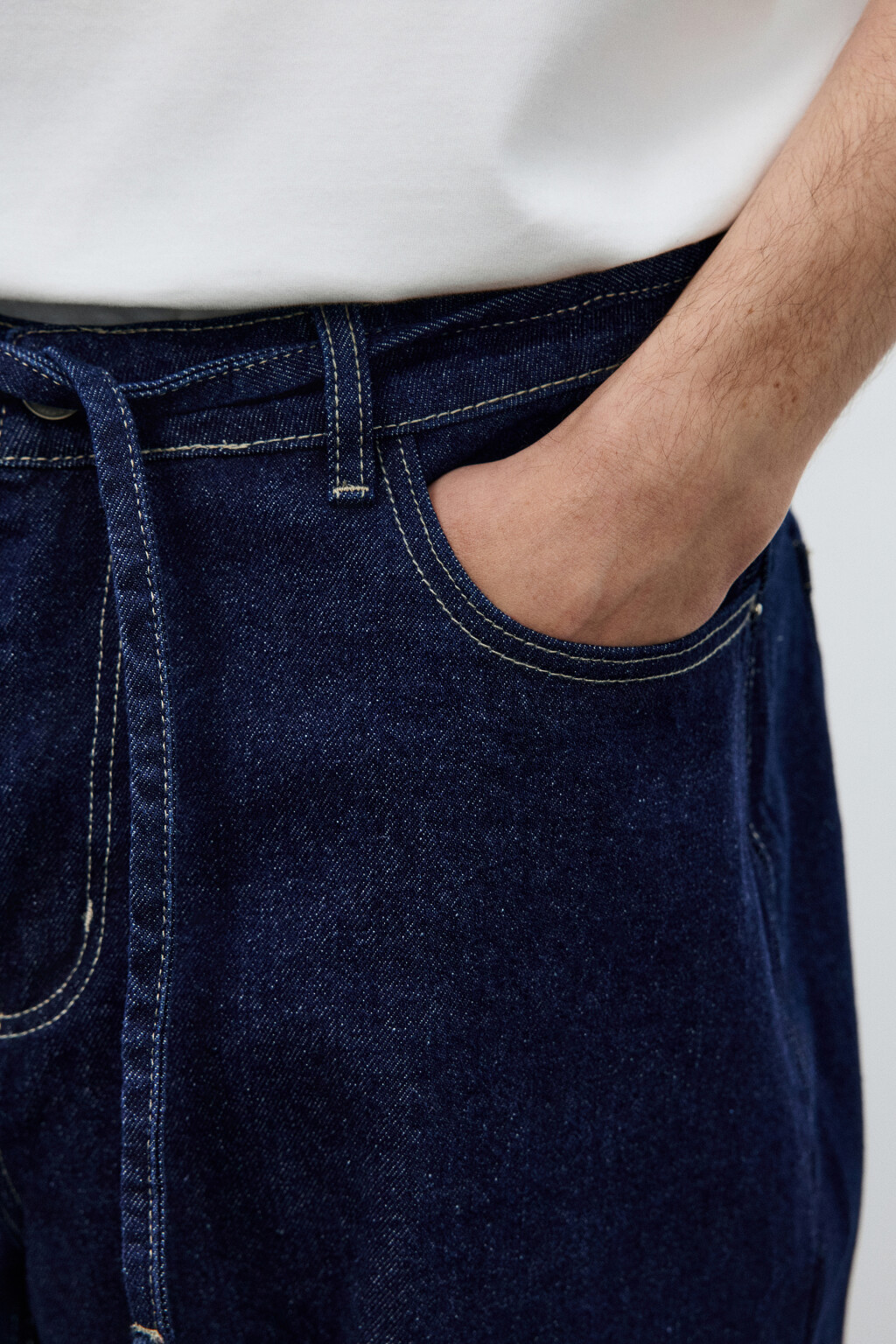 Джинсы baggy fit с поясом-шнурком - цвет синий - 7