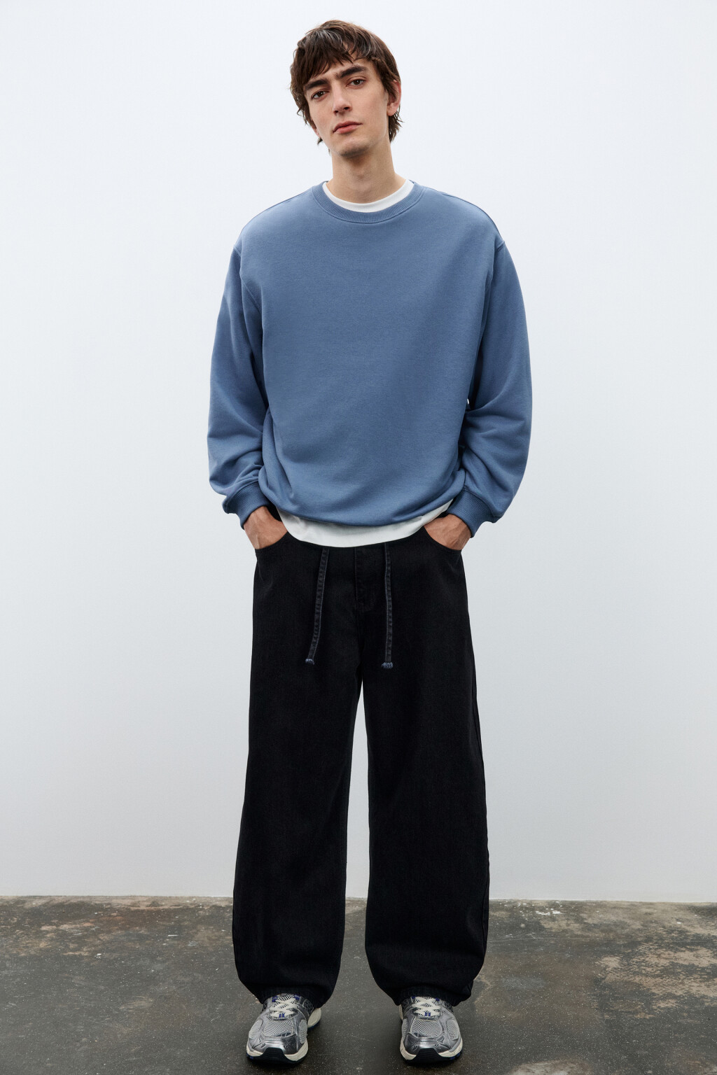 Джинсы baggy fit с поясом-шнурком - цвет черный - 1